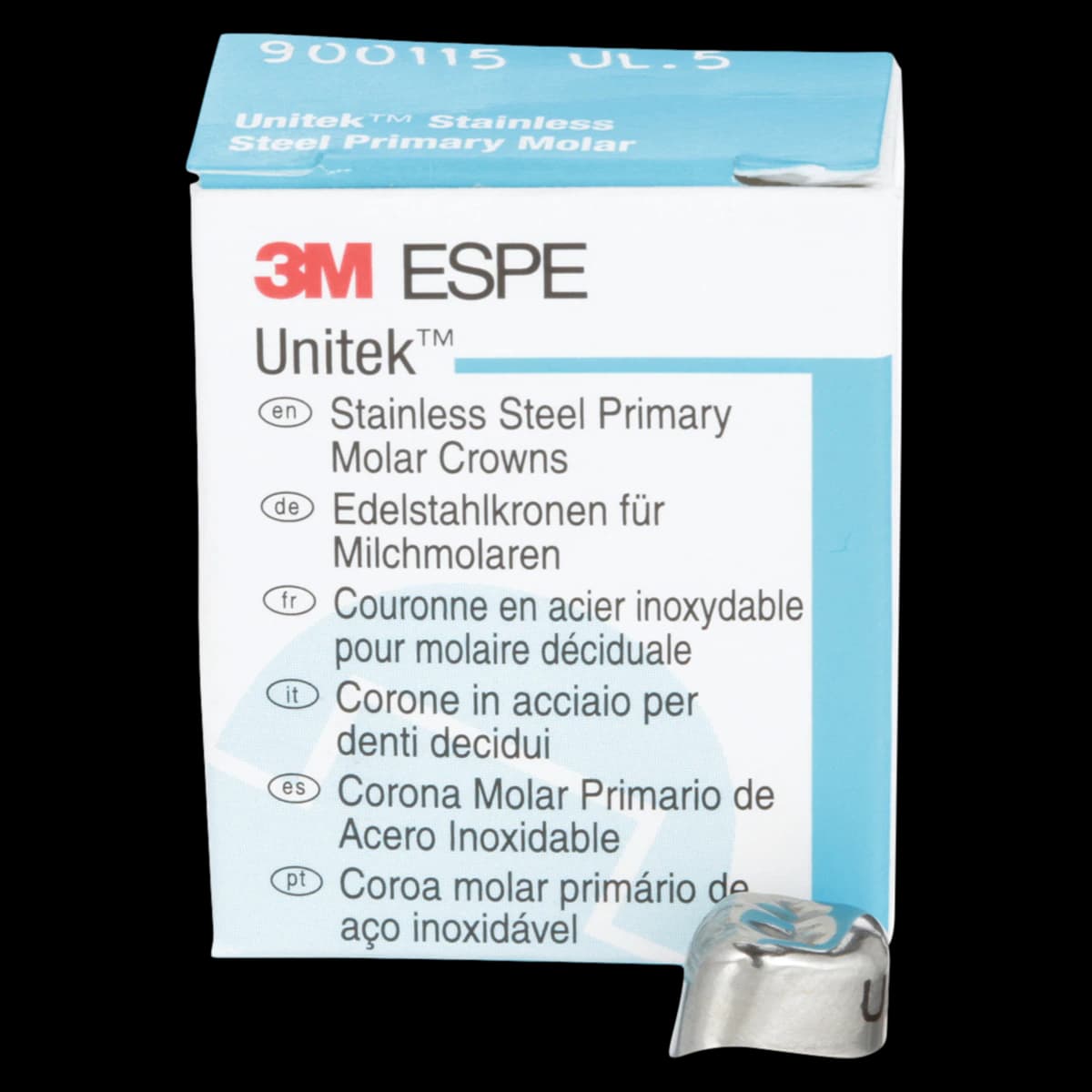 3M Unitek Stainless Steel Primary Molar Crown, Upper Left First Molar, Size 5, 5/Box, 900115 thumbnail 2