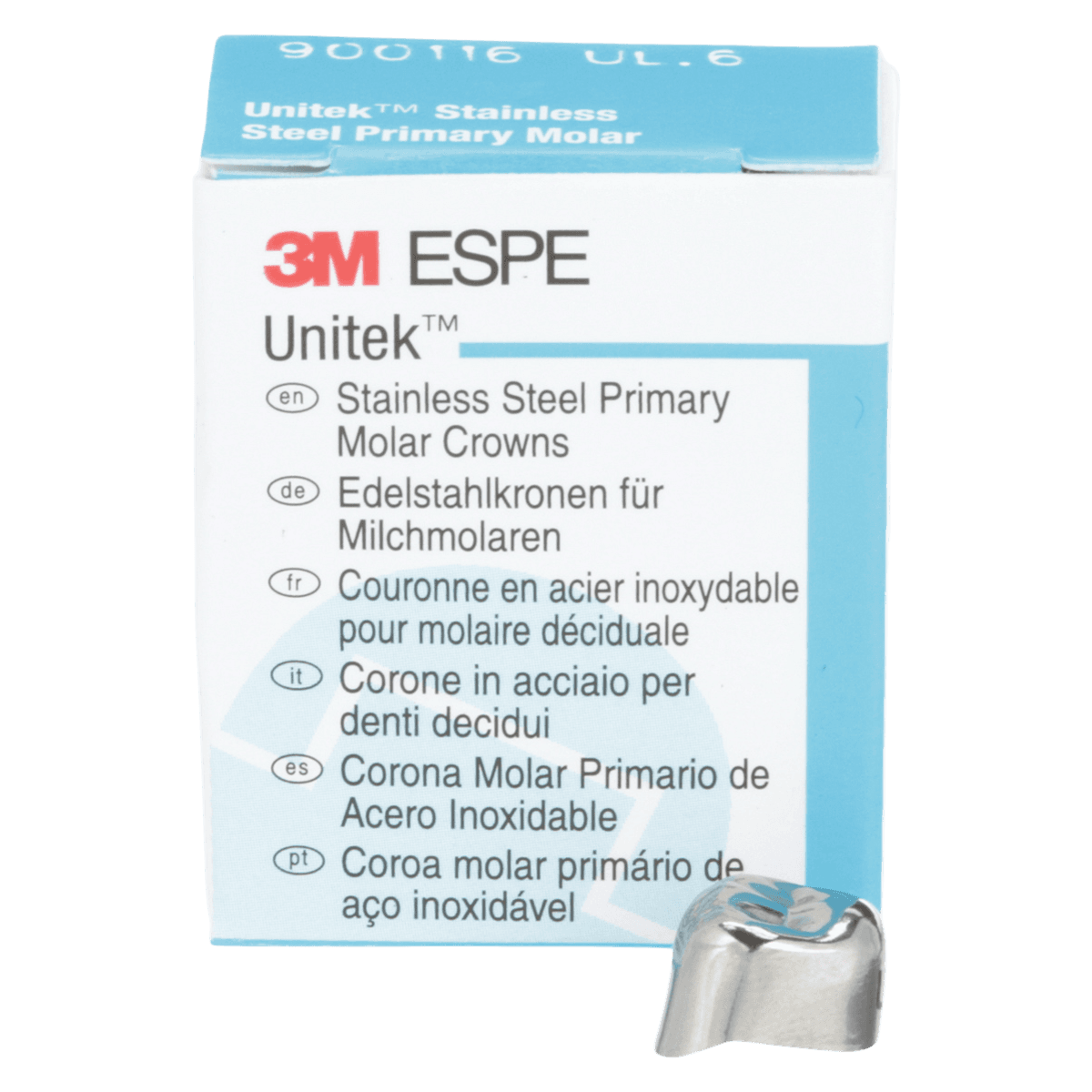 3M Unitek Stainless Steel Primary Molar Crown, Upper Left First Molar, Size 6, 5/Box, 900116 thumbnail 2