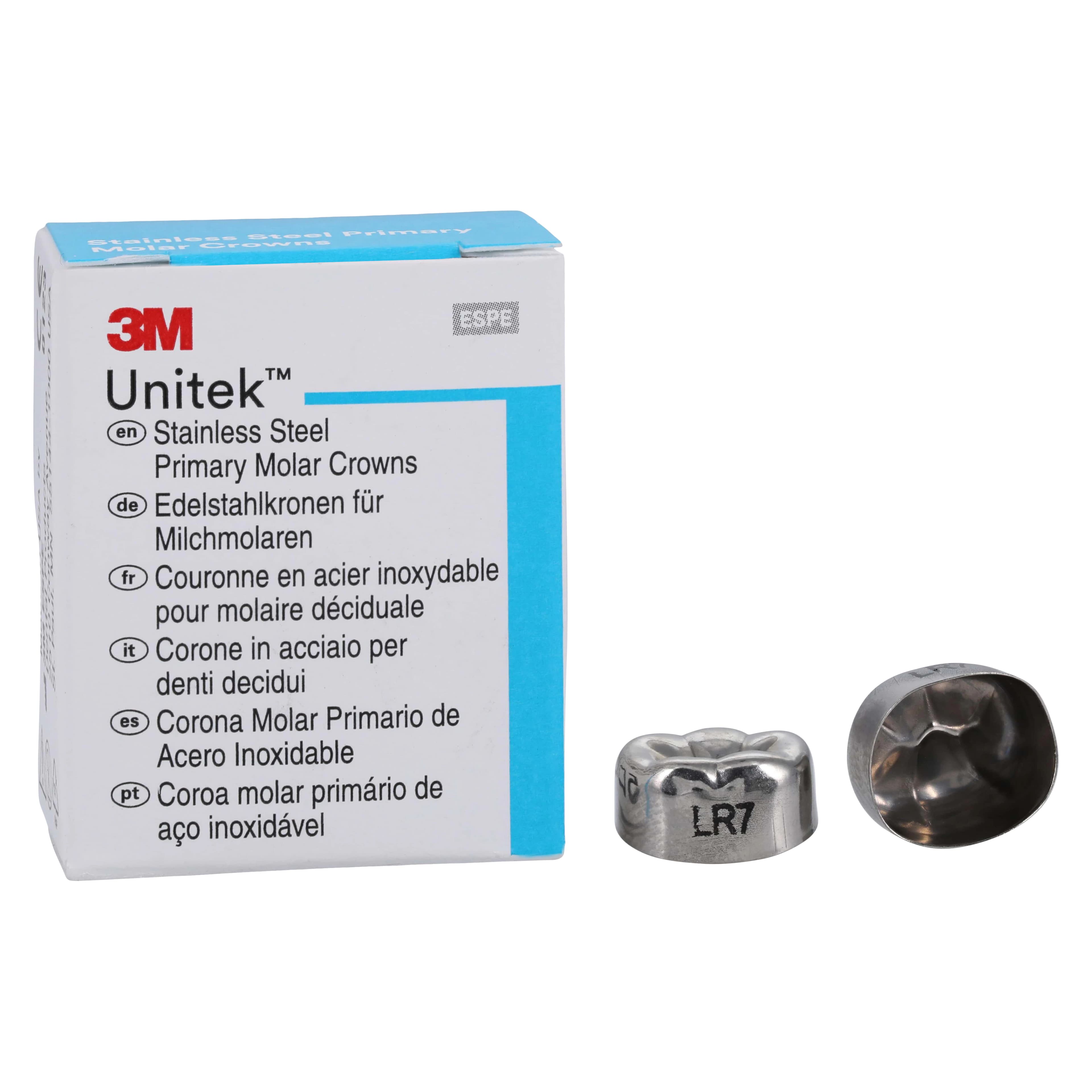 3M Unitek Stainless Steel Primary Molar Crown, Lower Right Second Primary Molar, Size 7 (LR7), 5/Box, 900247 - 3M Unitek SS Primary Molar Crown Lower Right Second Primary Molar Size 7 5Bx - Image 1