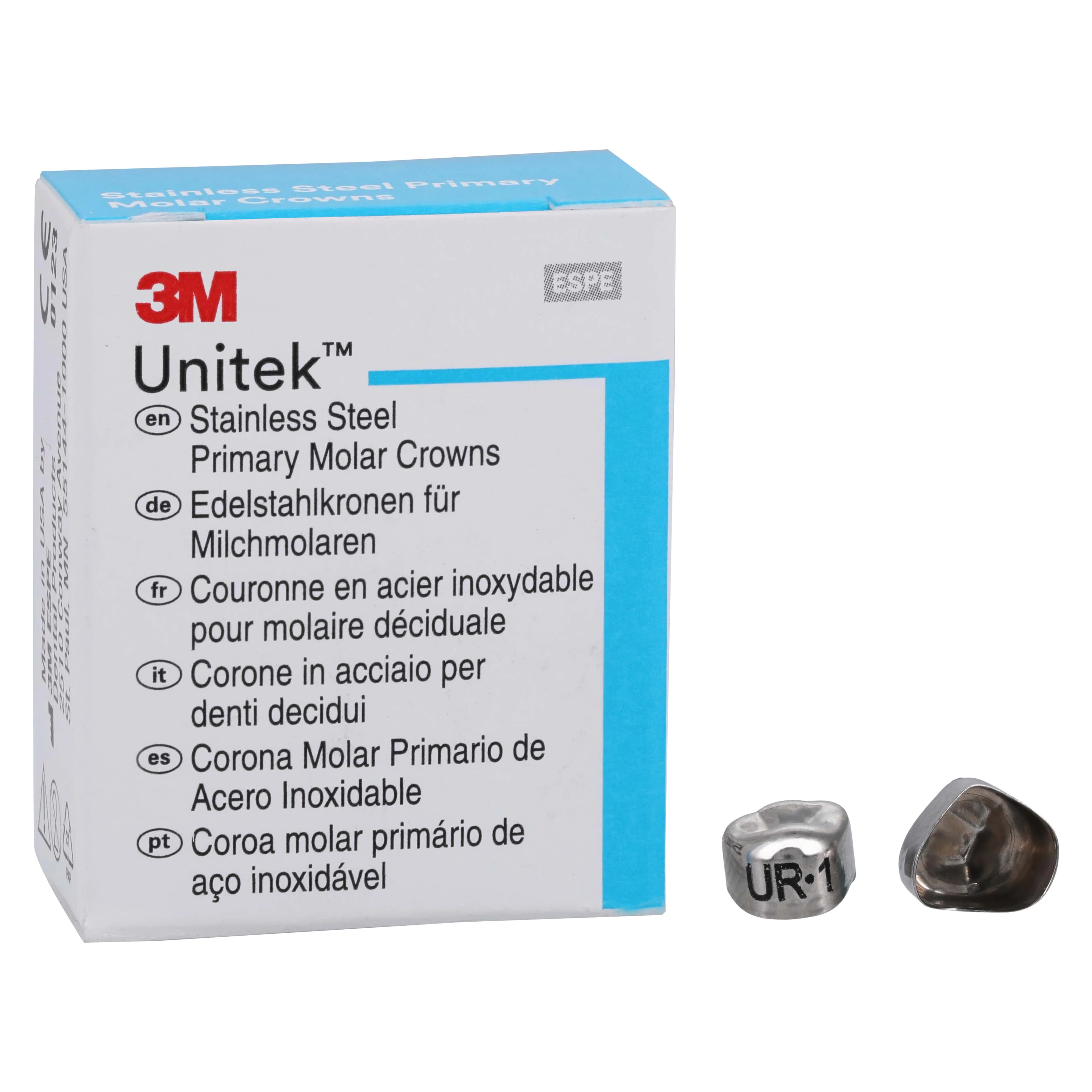 3M Unitek Stainless Steel Primary Molar Crown, Upper Right First Primary Molar, Size 1, 5/Box, 900121 thumbnail 2
