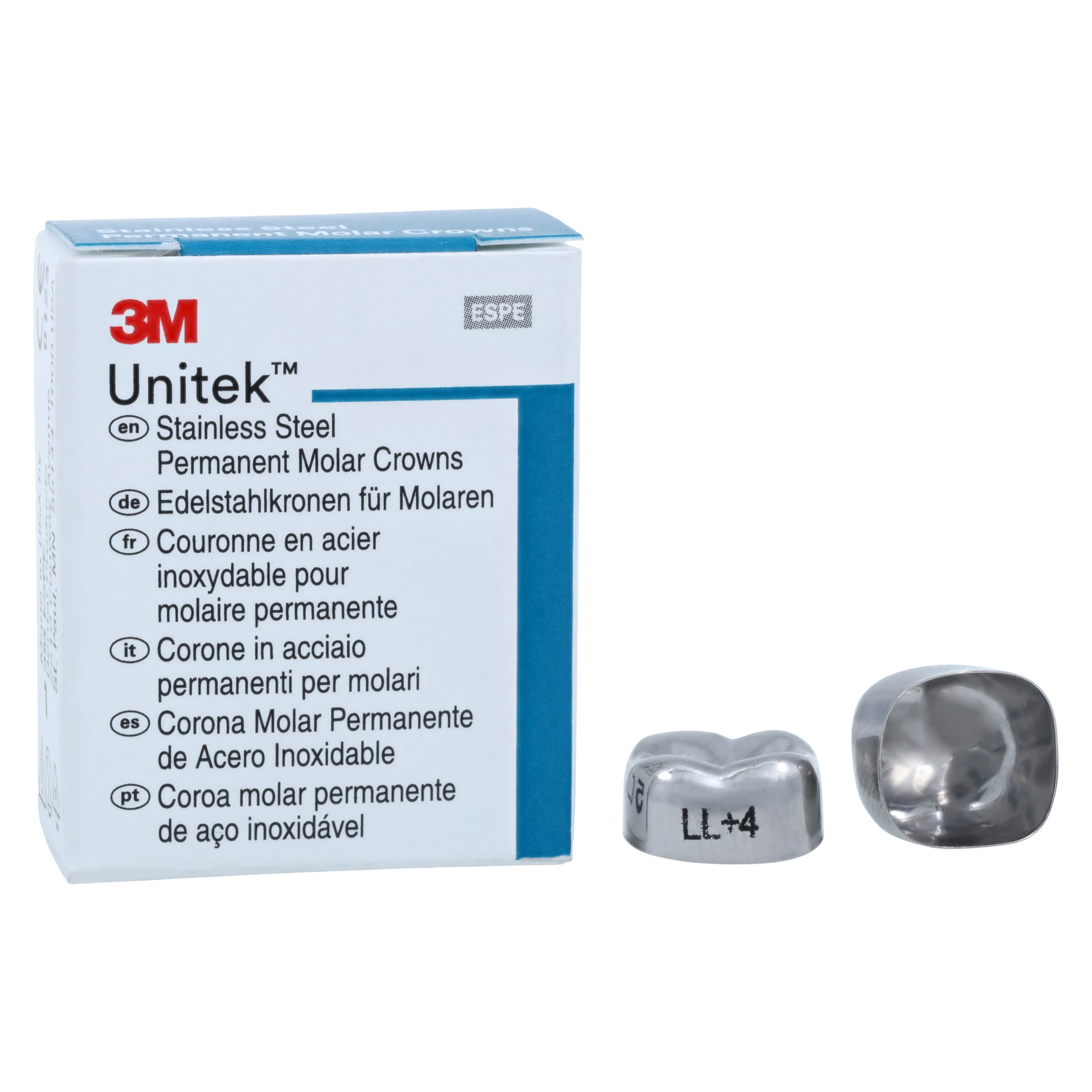 3M Unitek Permanent Stainless Steel Crowns, Lower Left Second Permanent Molar, Size 4 (4LL), 5/Box, 900434 - 3M Unitek Stainless Steel Crowns Lower Left Second Permanent Molar Size 4 5Bx - Image 1
