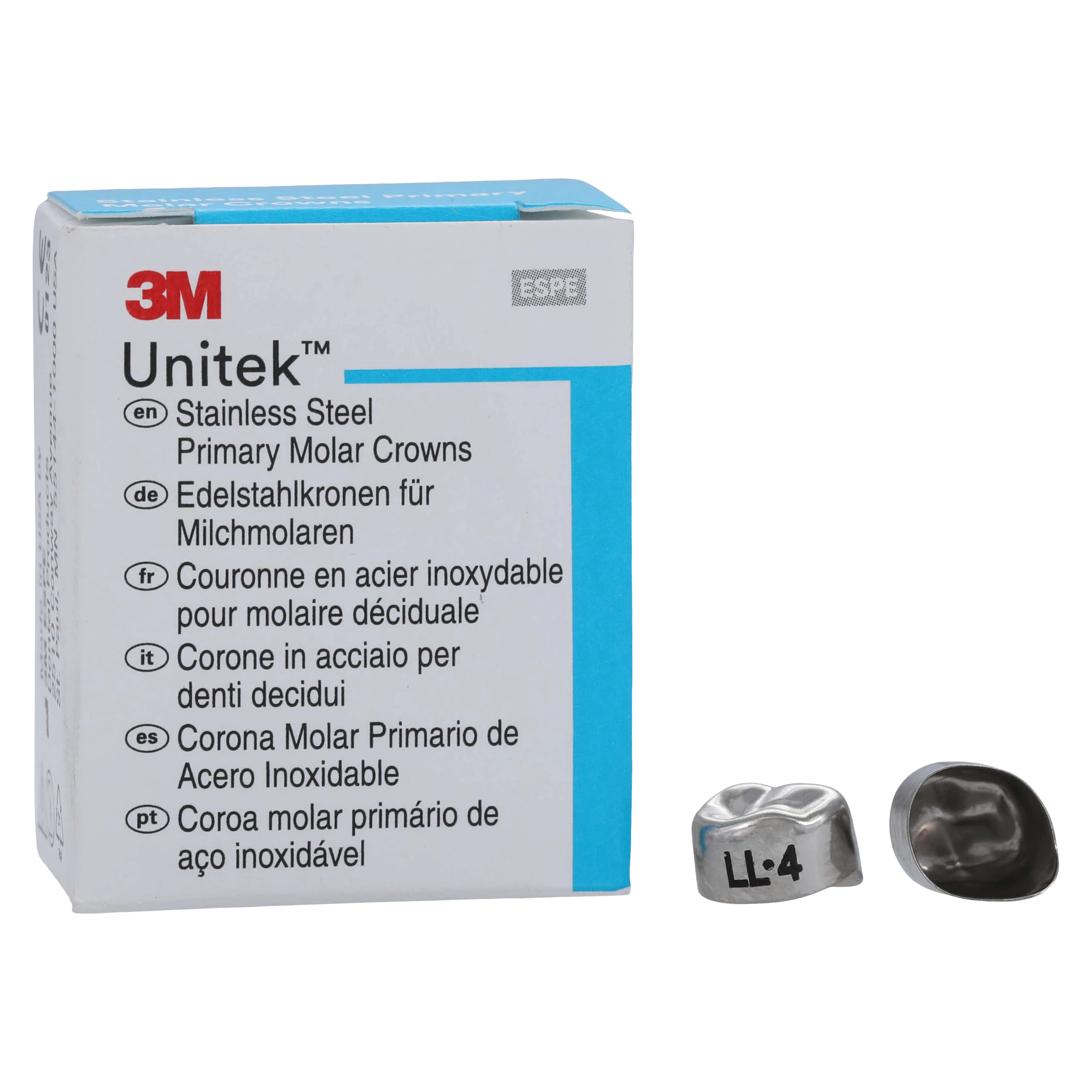 3M Unitek Stainless Steel Primary Molar Crown, Lower Left First Molar, Size 4 (1LL4), 5/Box, 900134 - 3M Unitek Stainless Steel Primary Molar Crowns Lower Left First Size 4 5Bx - Image 1
