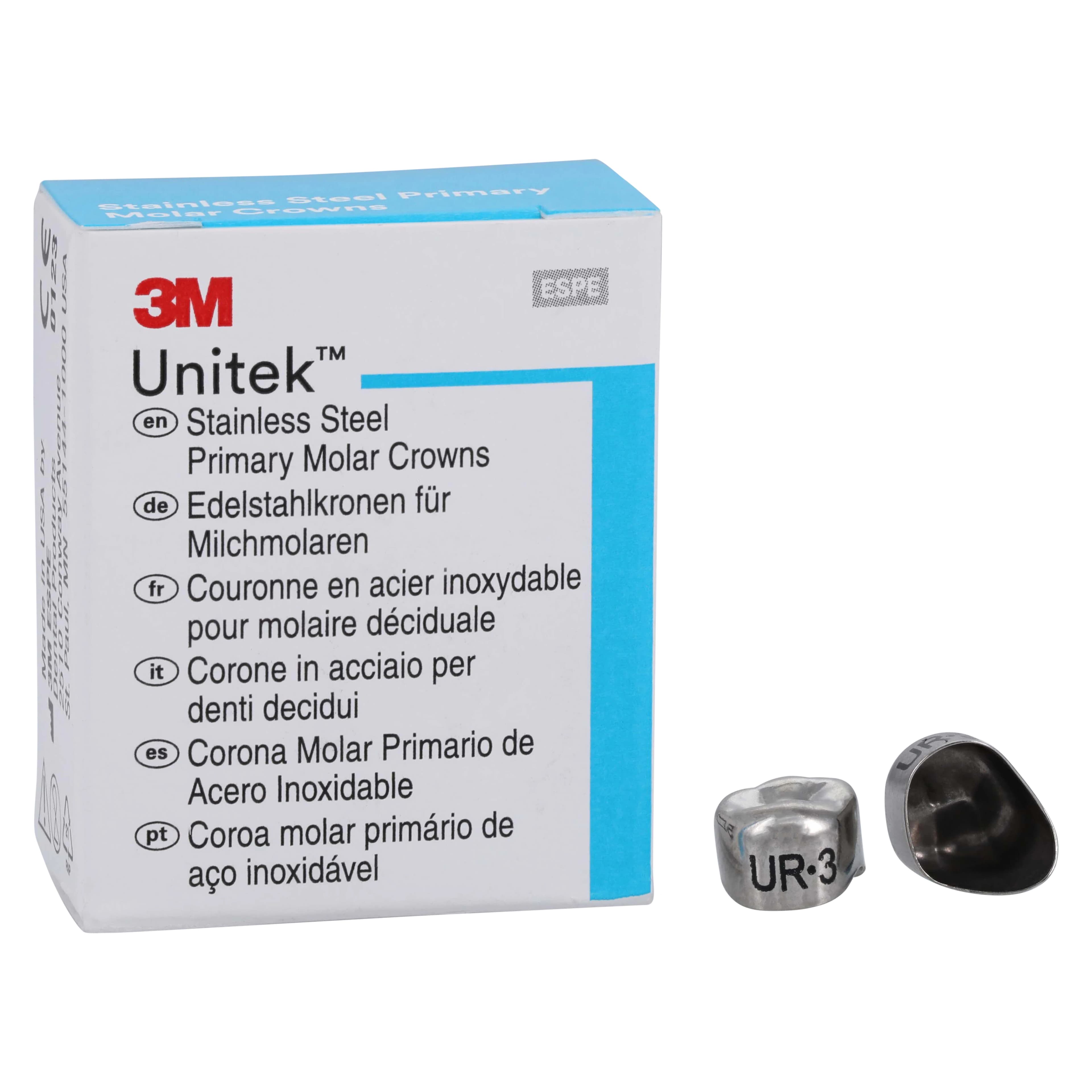 3M Unitek Stainless Steel Primary Molar Crown, Upper Right First Primary Molar, Size 3, 5/Box, 900123 thumbnail 2