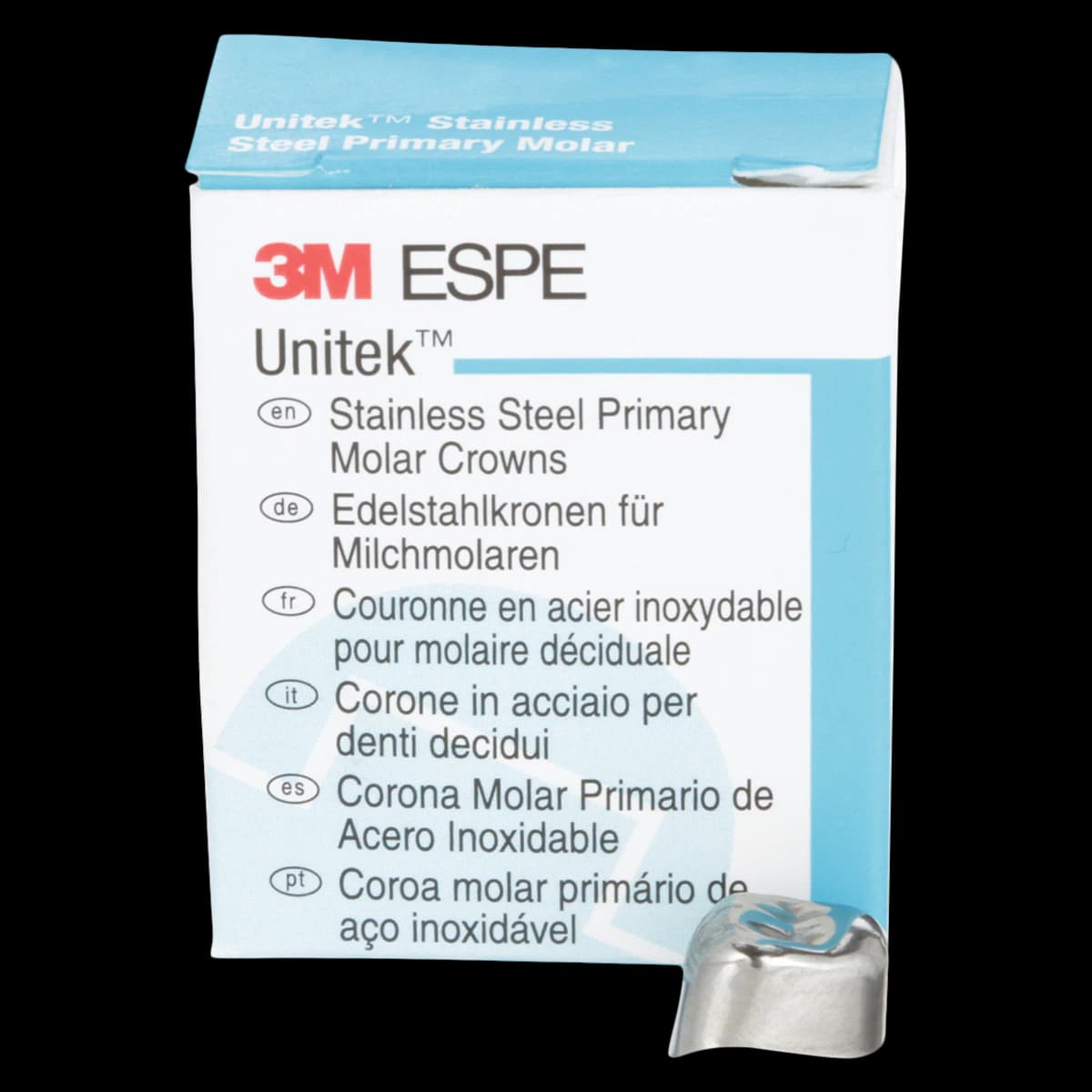 3M Unitek Stainless Steel Primary Molar Crown, Upper Right First Primary Molar, Size 5, 5/Box, 900125 - 3M Unitek Stainless Steel Primary Molar Crowns Upper Right First Size 5 5Bx - Image 1