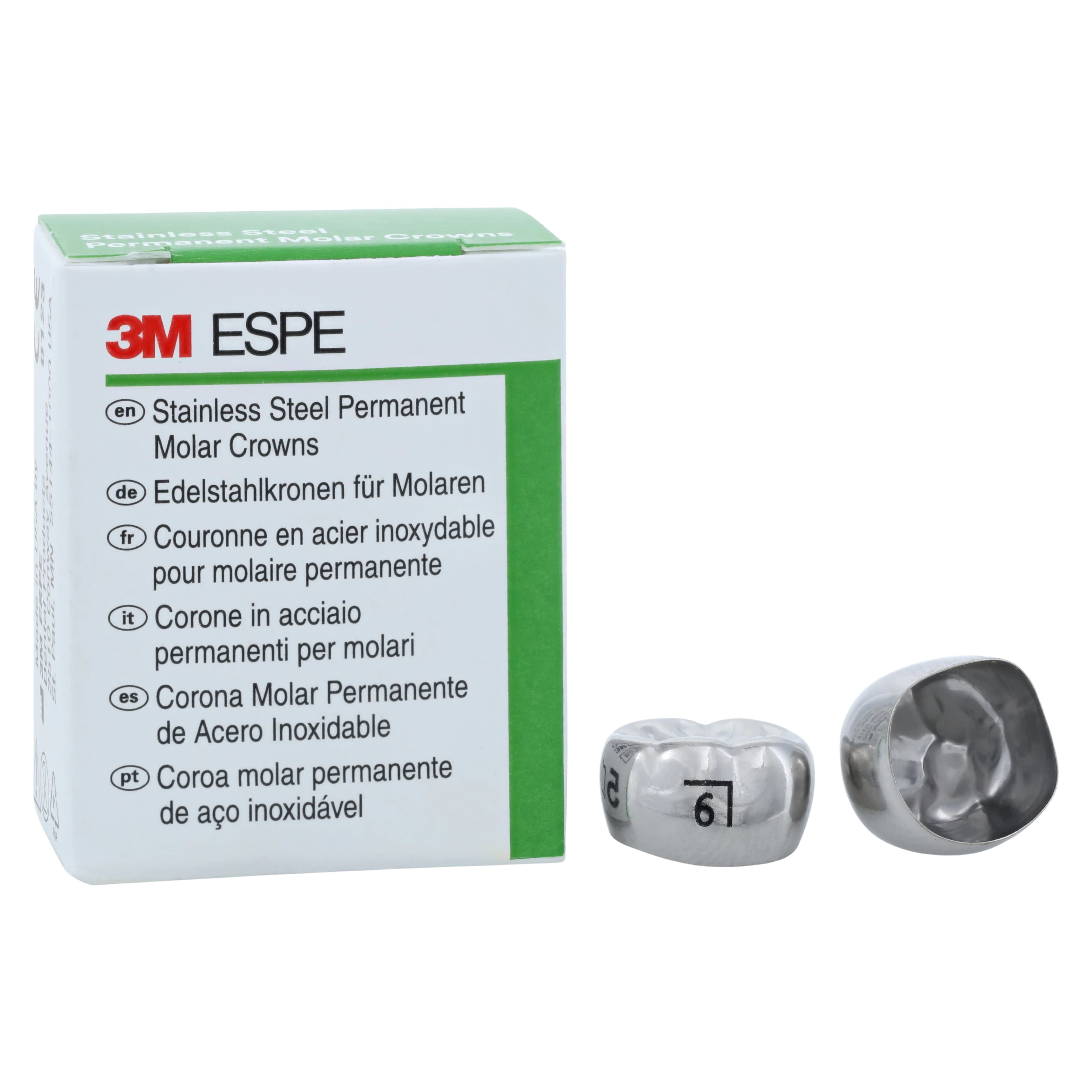 3M ESPE Stainless Steel Permanent Molar Crown, Size 6LR6, Lower Right First Permanent Molar, 5/Box, 6-LR-6 - 3M™ ESPE™ SS Crowns Size 6LR6 1st Permanent Molar Box of 5 - Image 1