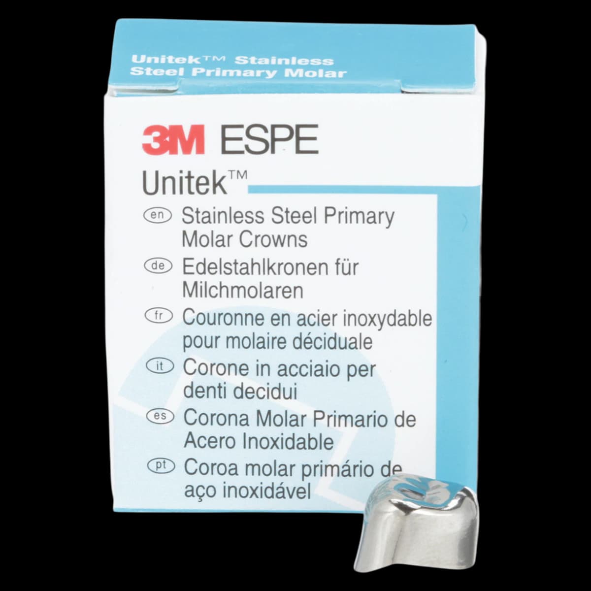 3M Unitek Stainless Steel Primary Molar Crown, Upper Right First Molar, Size 6, 5/Box, 900126 - 3M Unitek Stainless Steel Primary Molar Crowns Upper Right First Size 6 5Bx - Image 1