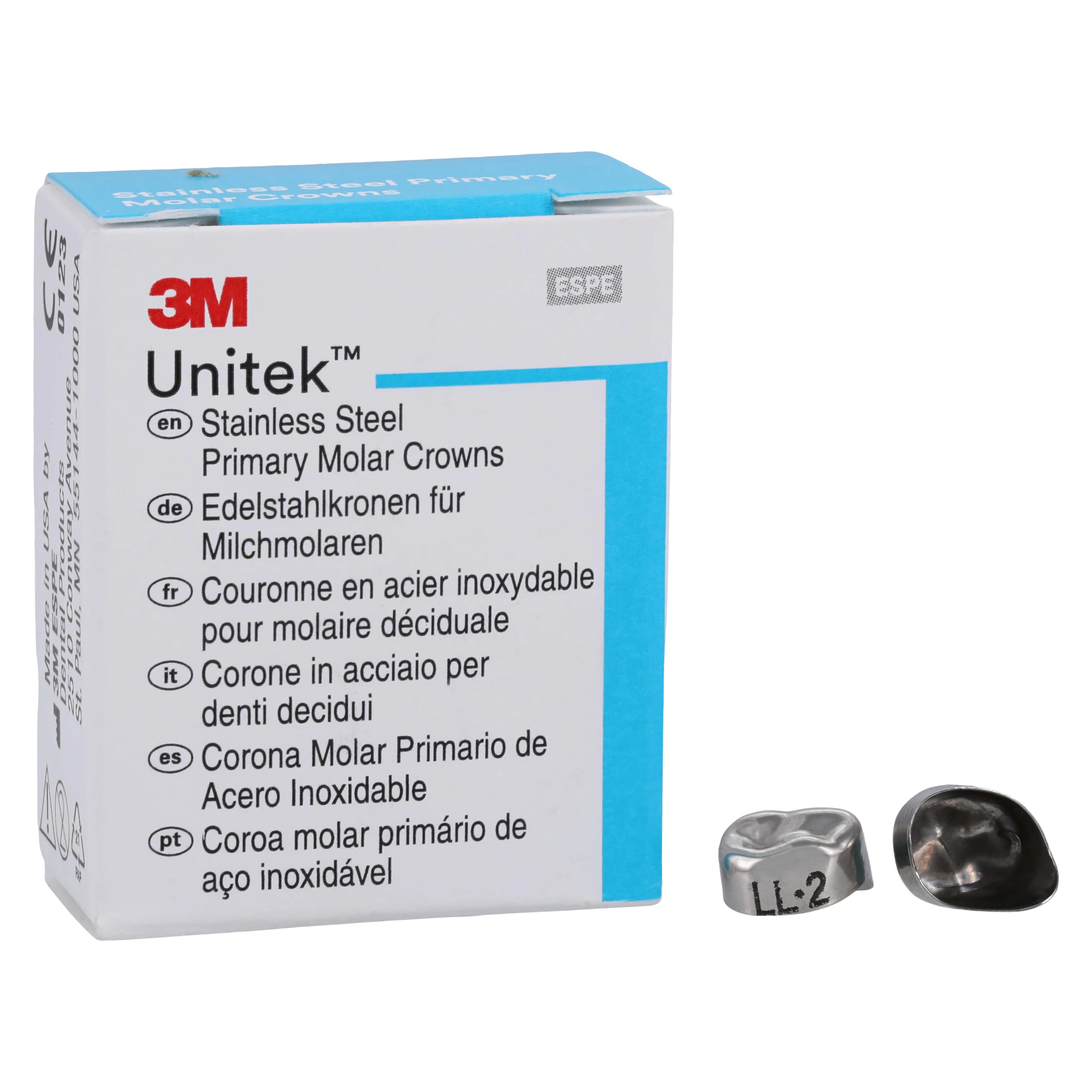 3M Unitek Stainless Steel Primary Molar Crowns, Lower Left First Molar, Size 2 (LL2), 5/Box, 900132 - 3M Unitek Stainless Steel Primary Molar Crowns Lower Left First Size 2 5Bx - Image 1