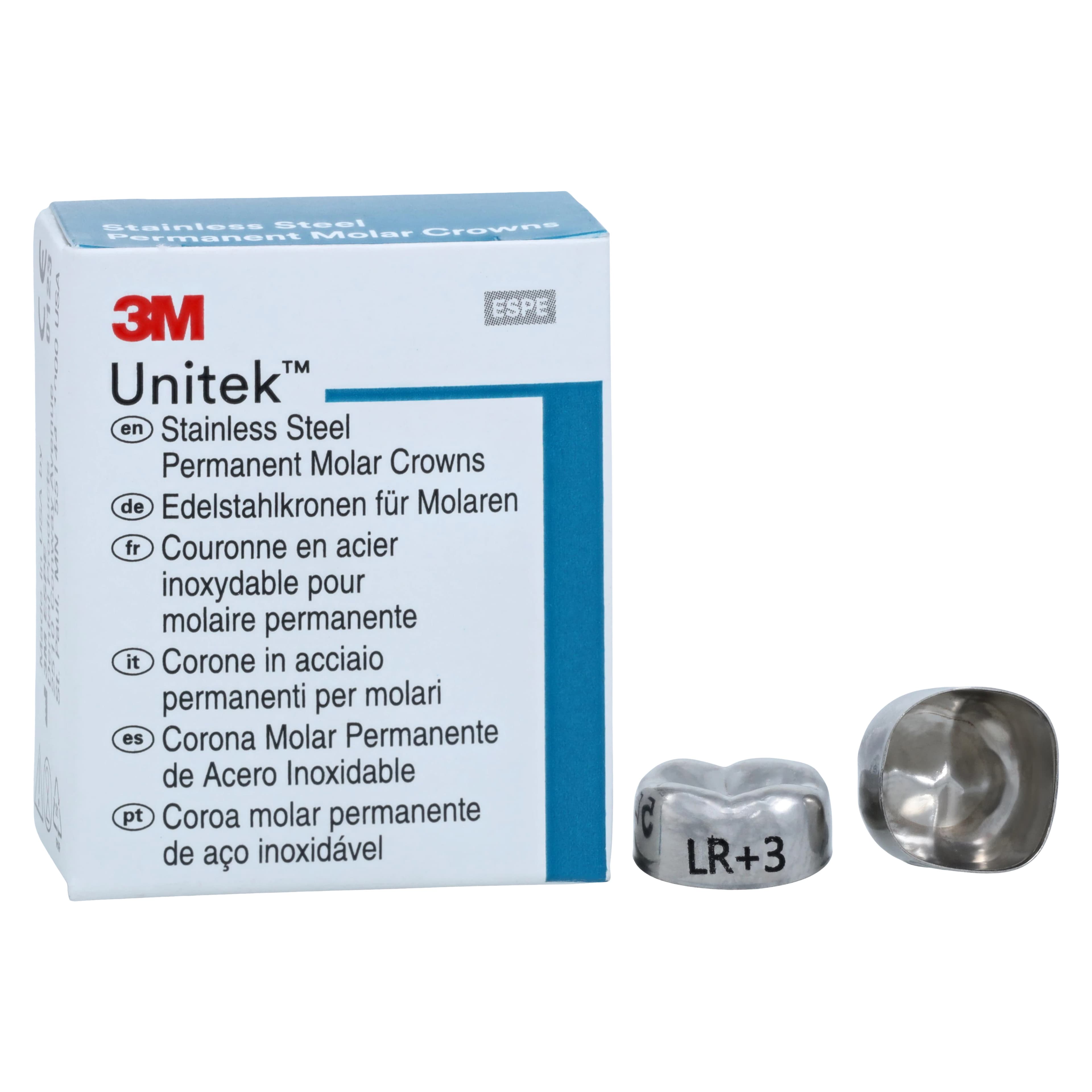 3M Unitek Permanent Stainless Steel Crowns, Lower Right Second Permanent Molar, Size 3 (LR3), 5/Box, 900443 - 3M Unitek Stainless Steel Crowns Lower Right Second Permanent Molar Size 3 5Bx - Image 1