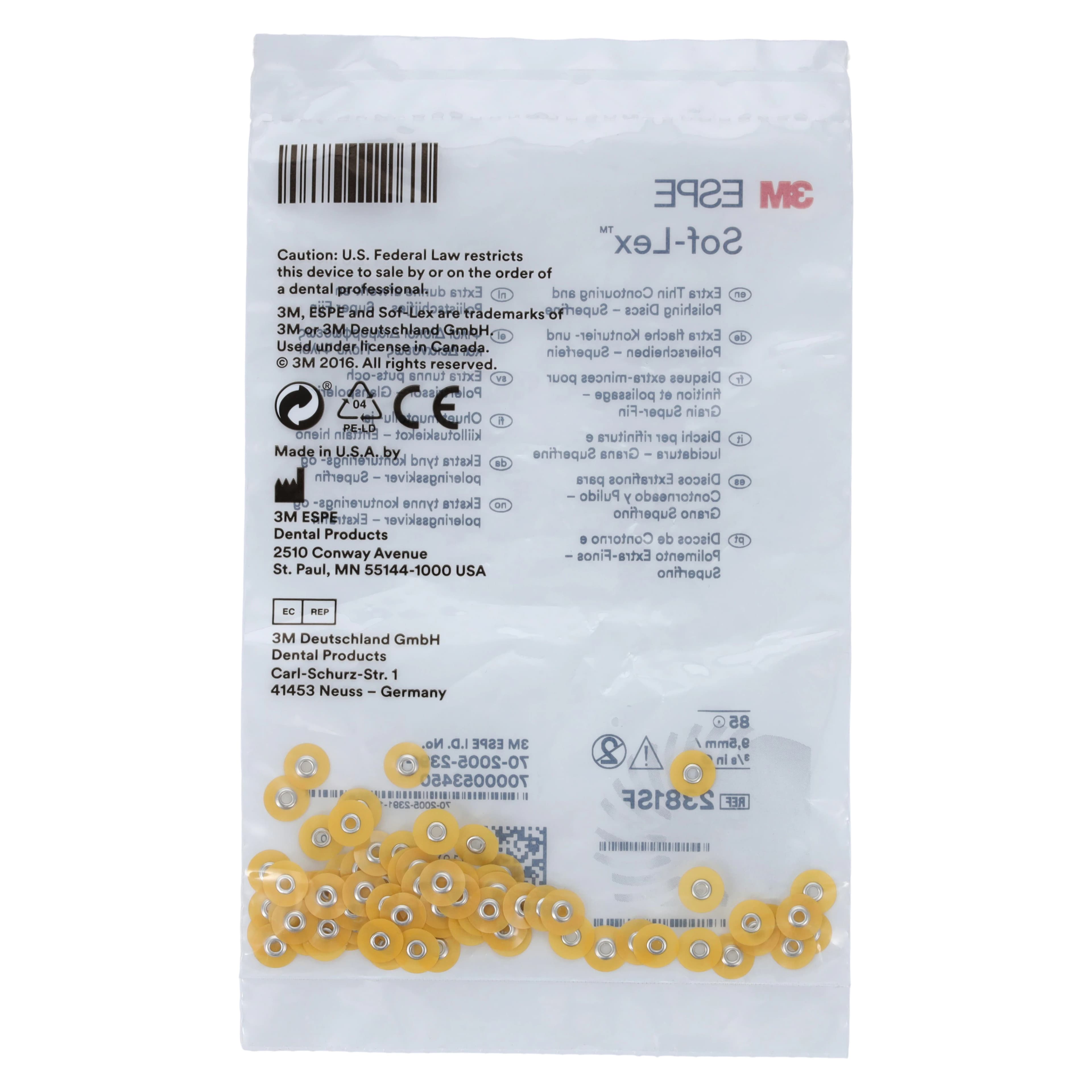 3M Sof-Lex XT Extra-Thin Pop-On Contouring and Polishing Discs, 3/8" Diameter, Superfine, Yellow, 85/Pk, 2381SF thumbnail 4