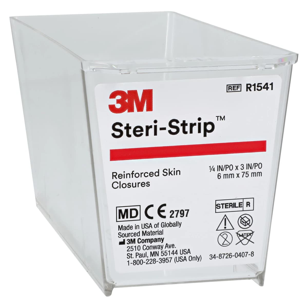 3M Steri-Strip Reinforced Adhesive Skin Closures, 1/4" x 3", White, 3 Strips/Env, 50 Env/Bx, R1541 thumbnail 5