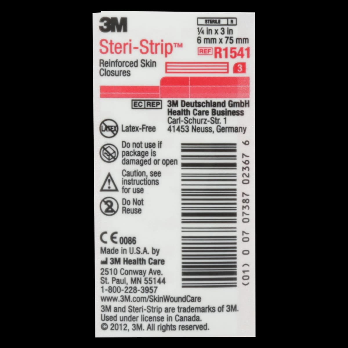 3M Steri-Strip Reinforced Adhesive Skin Closures, 1/4" x 3", White, 3 Strips/Env, 50 Env/Bx, R1541 - 3M STERI-STRIP ADHESIVE SKIN CLOSURES, R1541 - Image 1