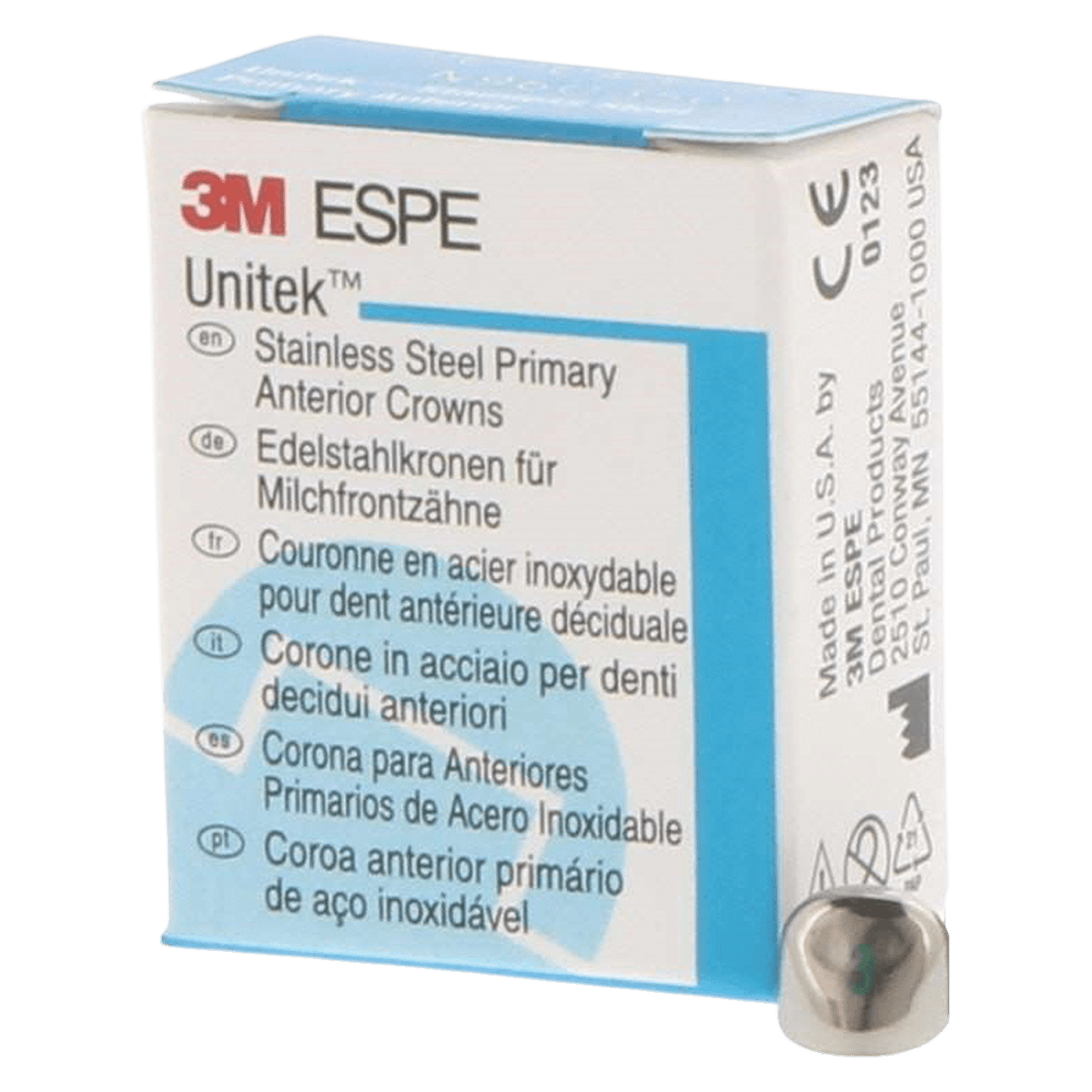 3M Unitek Stainless Steel Primary Anterior Crown, Upper Left Central, Size 1UL (ULC1), 5/Box, 907001 thumbnail 4