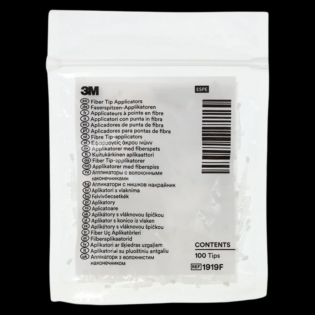 3M Fiber Tip Applicators, Regular White, Single-Use, Refill, 100/Pk, 1919F - 3M Fiber Tip Applicators 100Pk - Image 1
