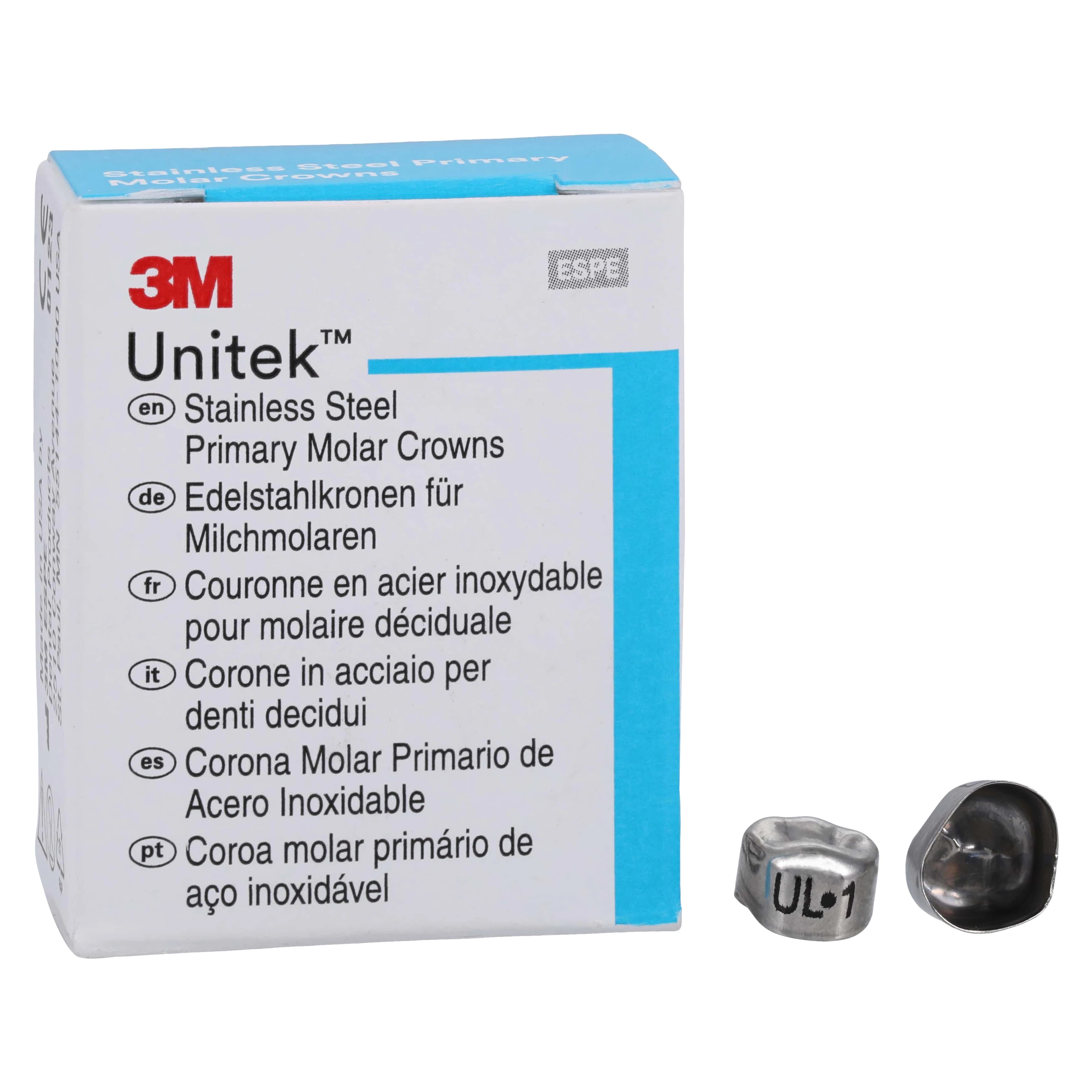 3M Unitek Stainless Steel Primary Molar Crown, Upper Left First Primary Molar, Size 1, 5/Box, 900111 thumbnail 2