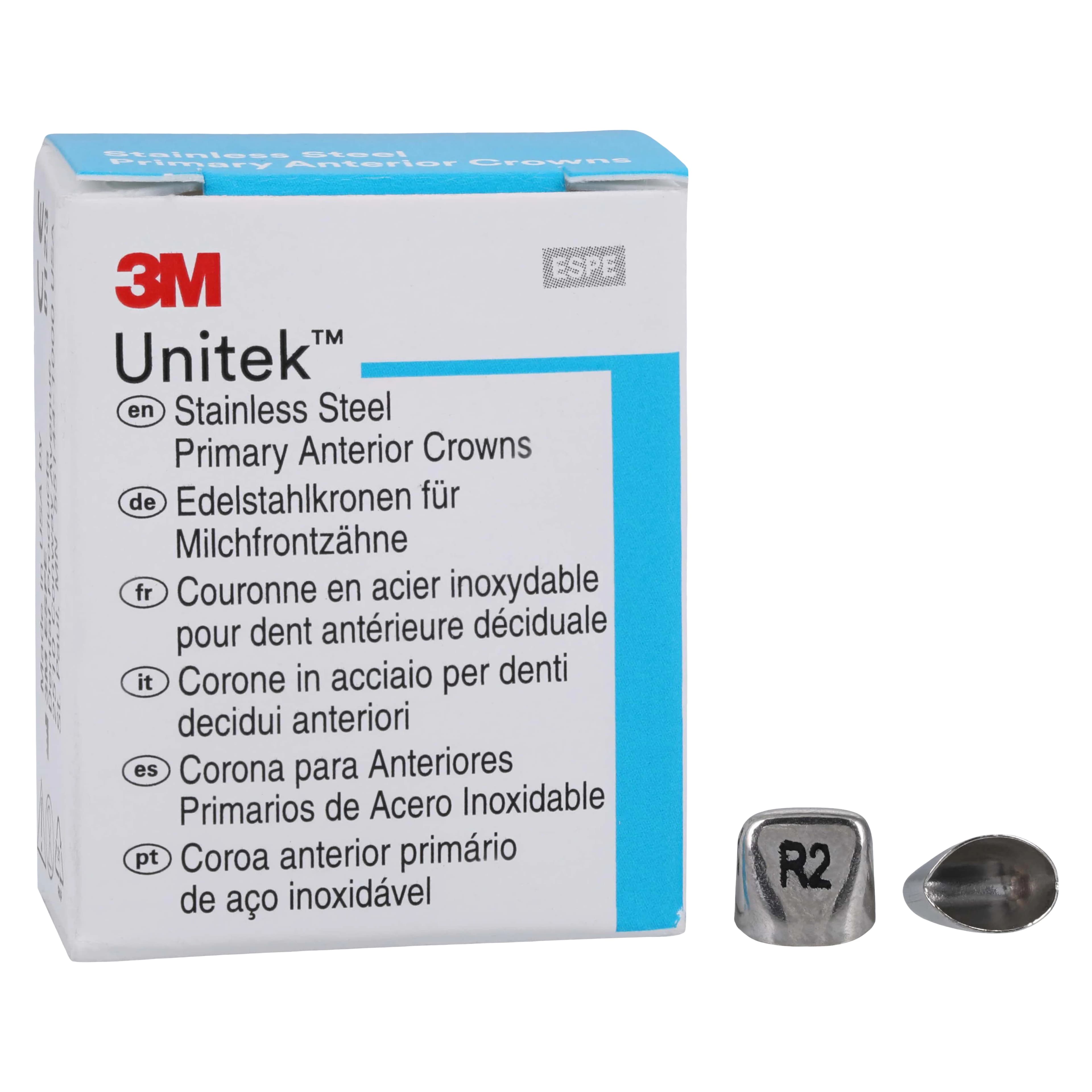 3M Unitek Stainless Steel Primary Anterior Crown, Upper Right Central, Size 2 (UR2), Refill, 5/Box, 907012 - 3M Unitek Stainless Steel Primary Anterior Crowns Upper Right Central Size 2 5Bx - Image 1
