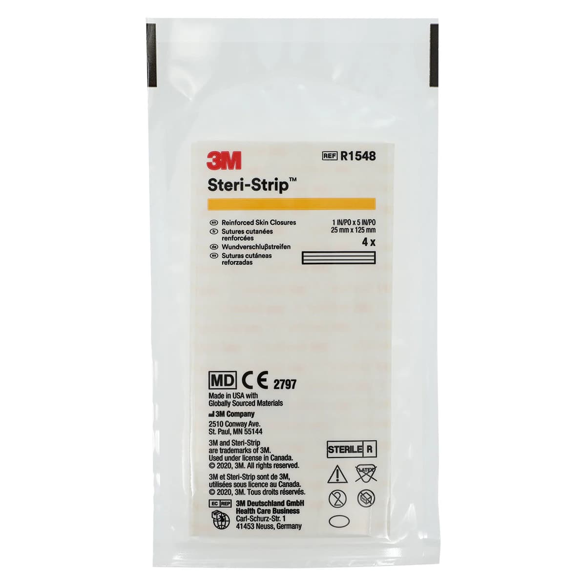 3M Steri-Strip Reinforced Adhesive Skin Closures, 1" x 5", White, 4 Strips/Env, 25 Env/Bx, R1548 thumbnail 3