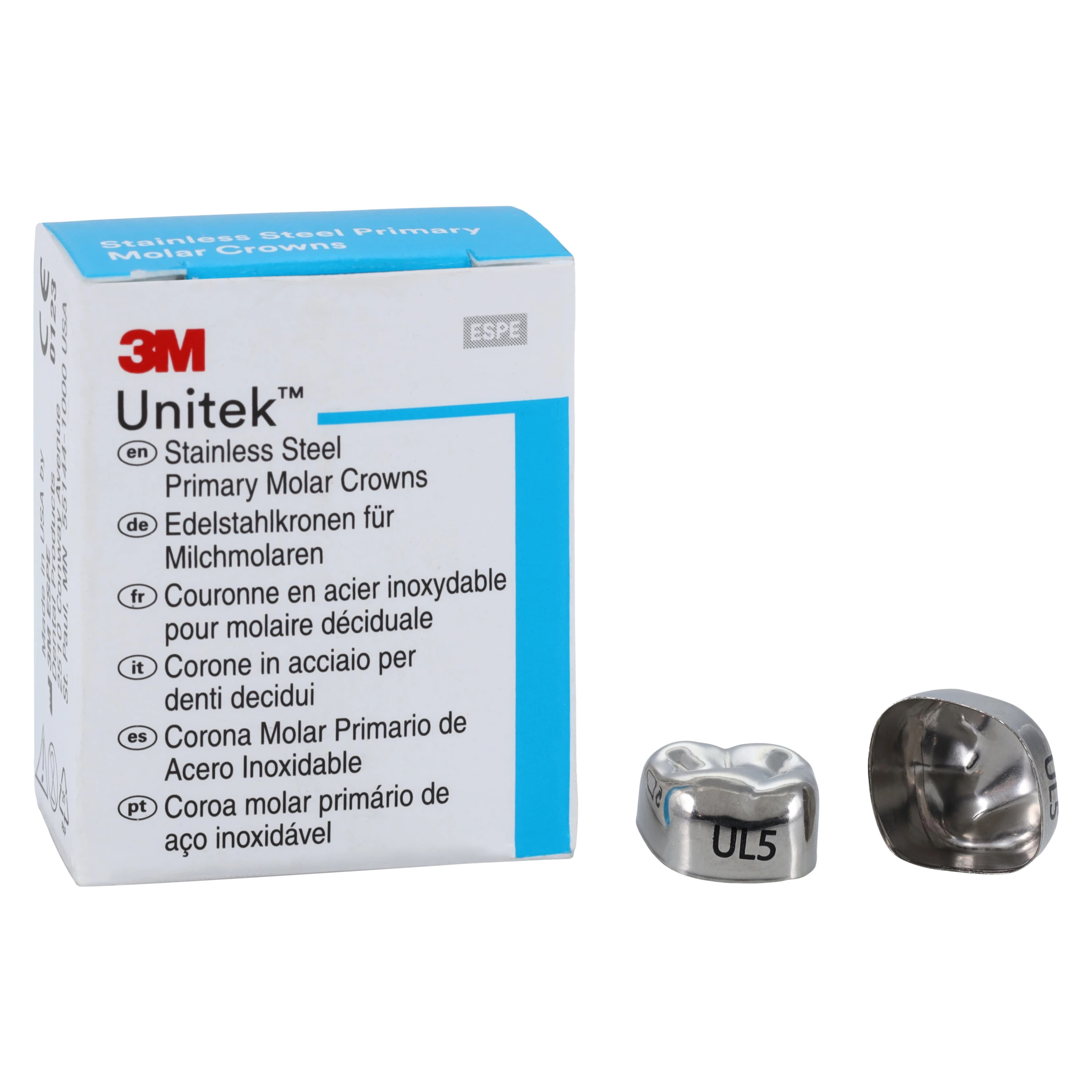 3M Unitek Stainless Steel Primary Molar Crown, Upper Left Second Primary Molar, Size 5 (UL5), 5/Box, 900215 thumbnail 2