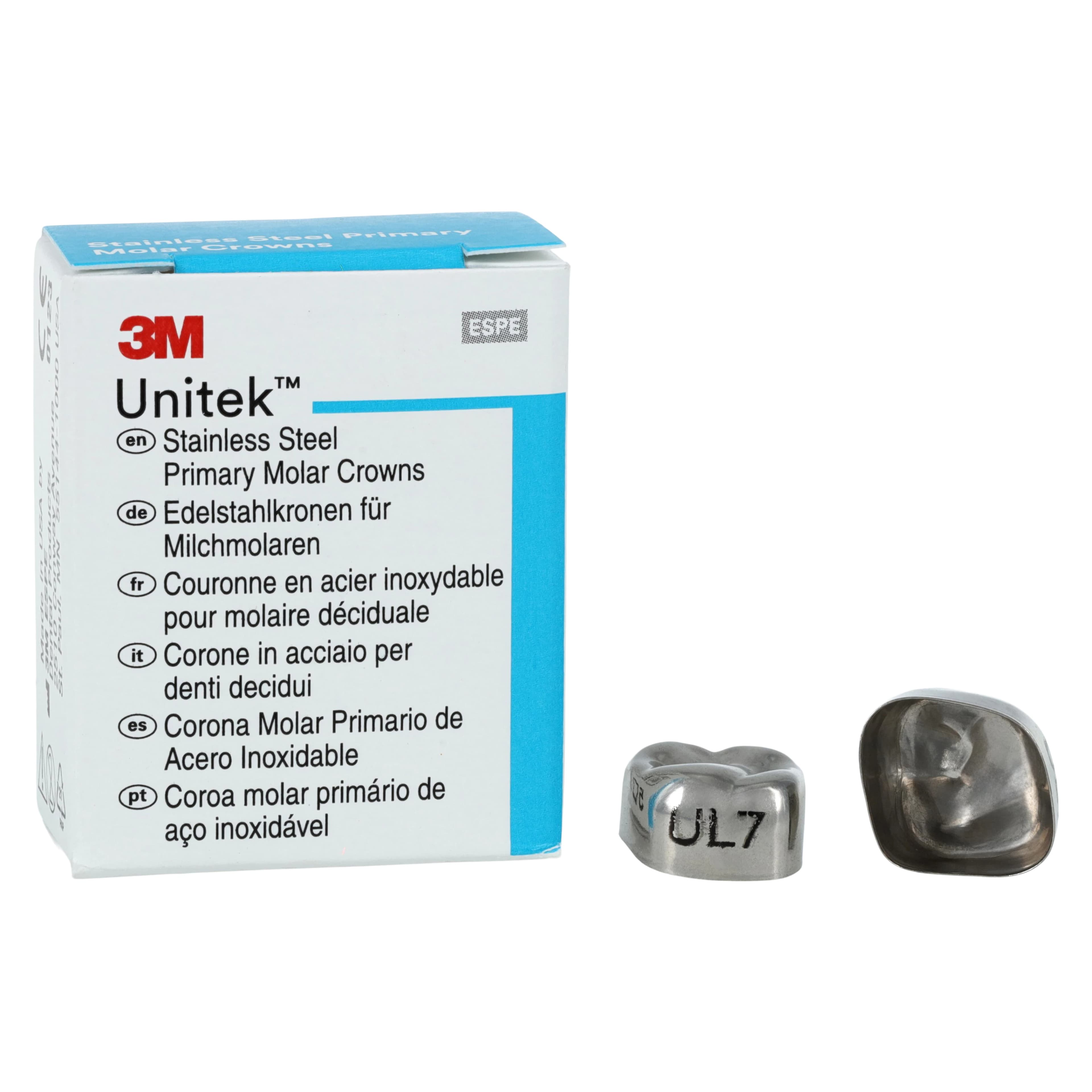 3M Unitek Stainless Steel Primary Molar Crown, Upper Left Second Primary Molar, Size 7 (UL7), 5/Box, 900217 - 3M Unitek SS Primary Molar Crowns Upper Left Second Primary Molar Size 7 5Bx - Image 1