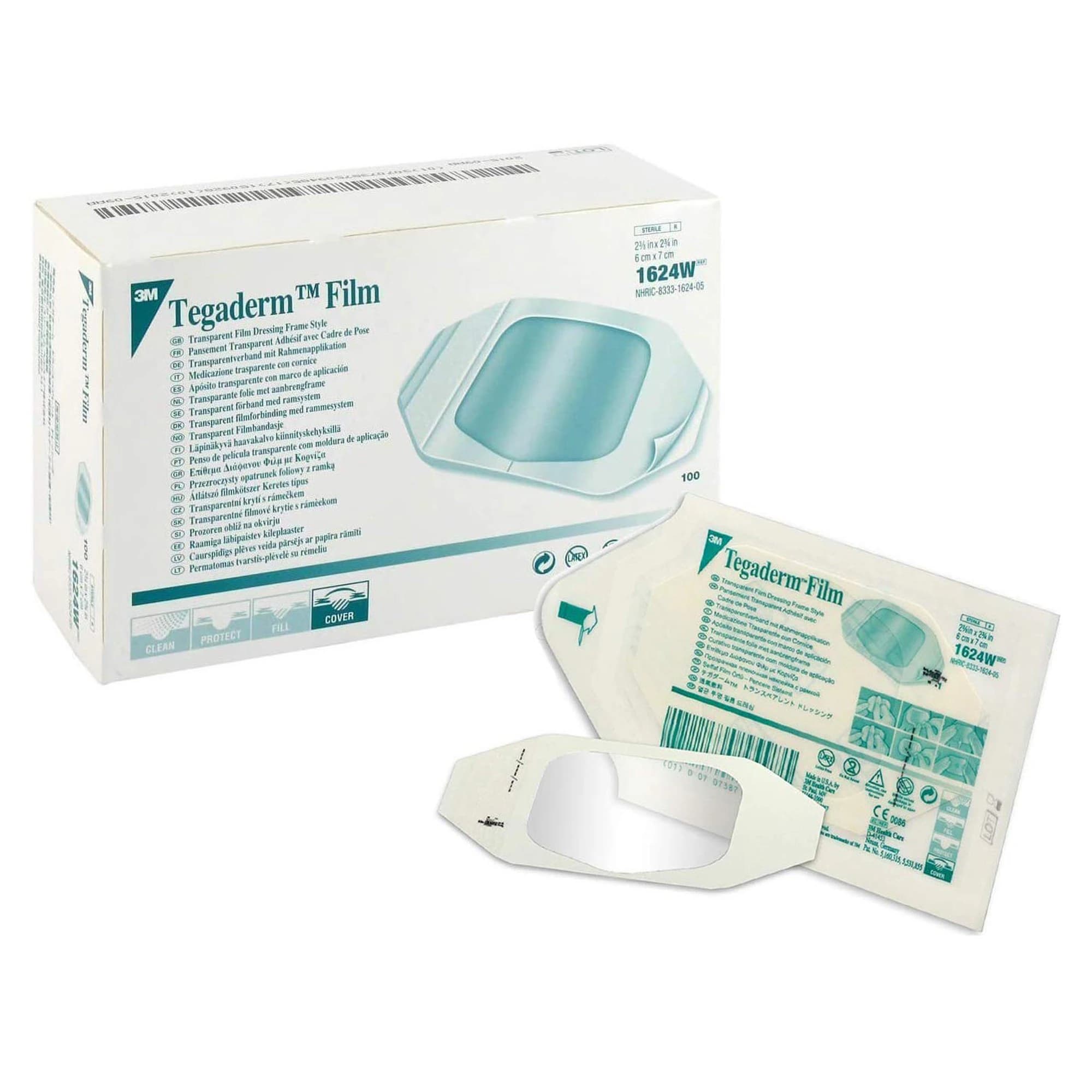 3M Tegaderm Transparent Film Dressing, Sterile, 2 3/8" x 2 3/4", Frame Style, 100/Bx, 1624W thumbnail 2