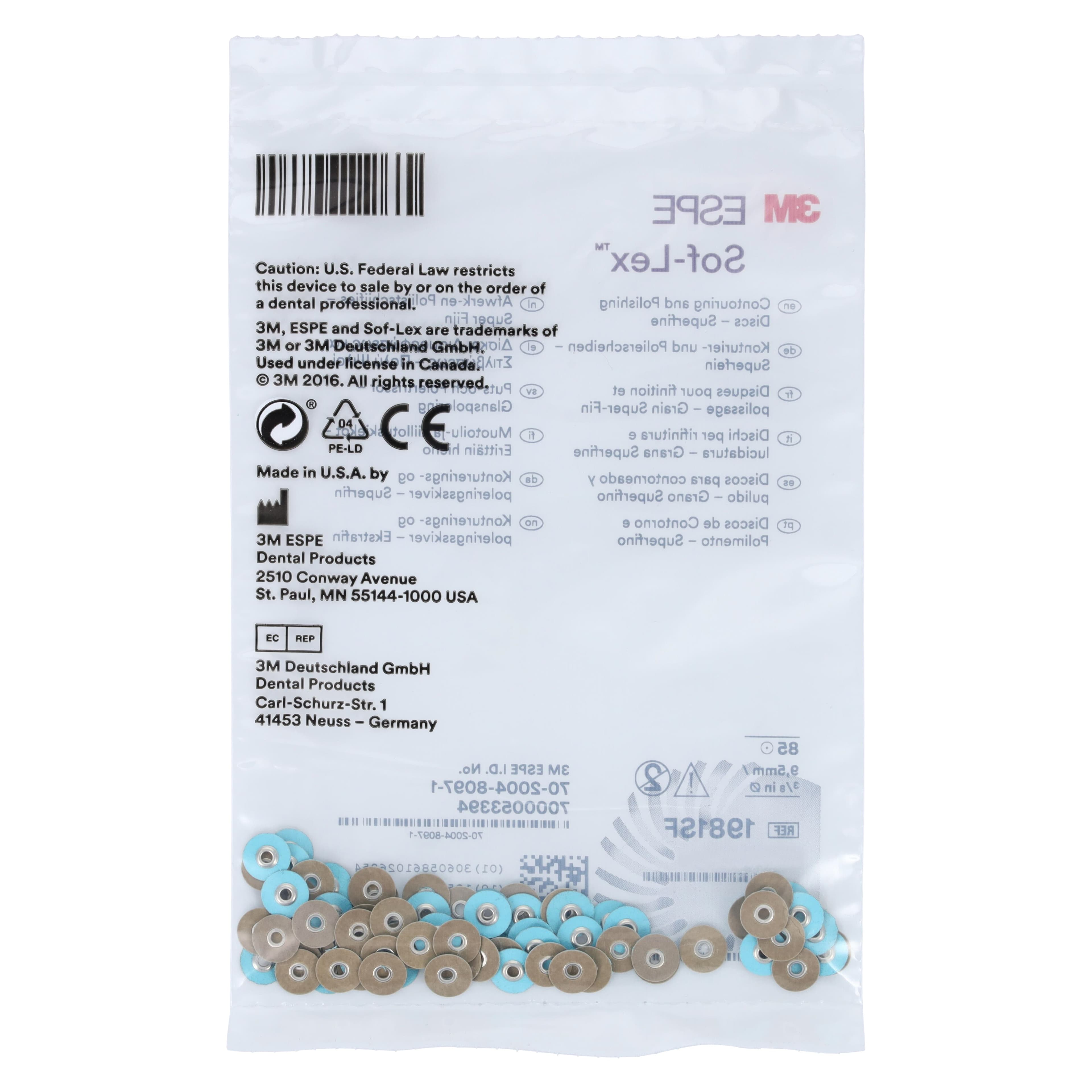 3M Sof-Lex Contouring and Polishing Discs, Pop-On, 3/8" Diameter, Superfine, Light Blue, 85/Pk, 1981SF thumbnail 4