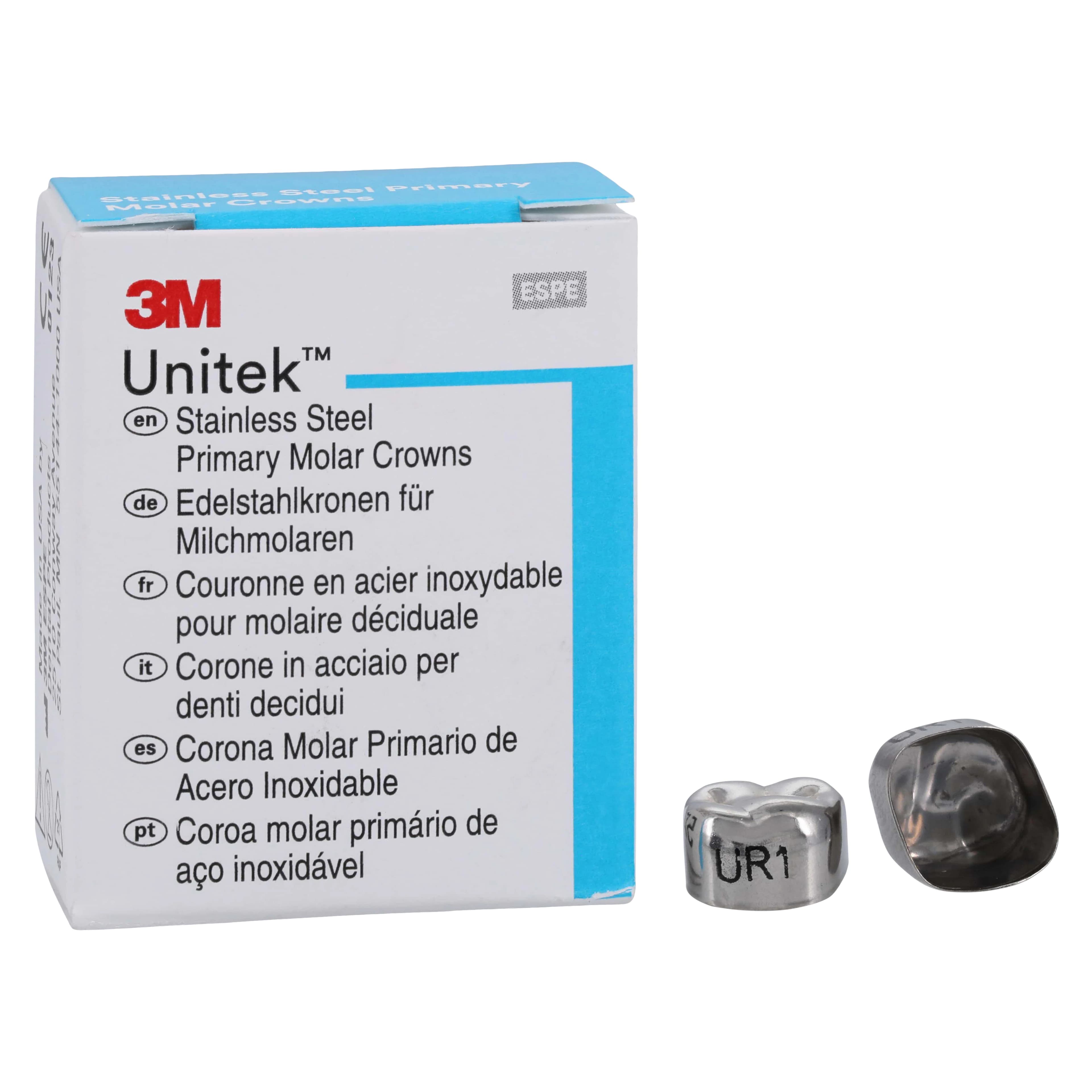 3M Unitek Stainless Steel Primary Molar Crown, Upper Right Second Primary Molar, Size 1 (UR1), 5/Box, 900221 thumbnail 2