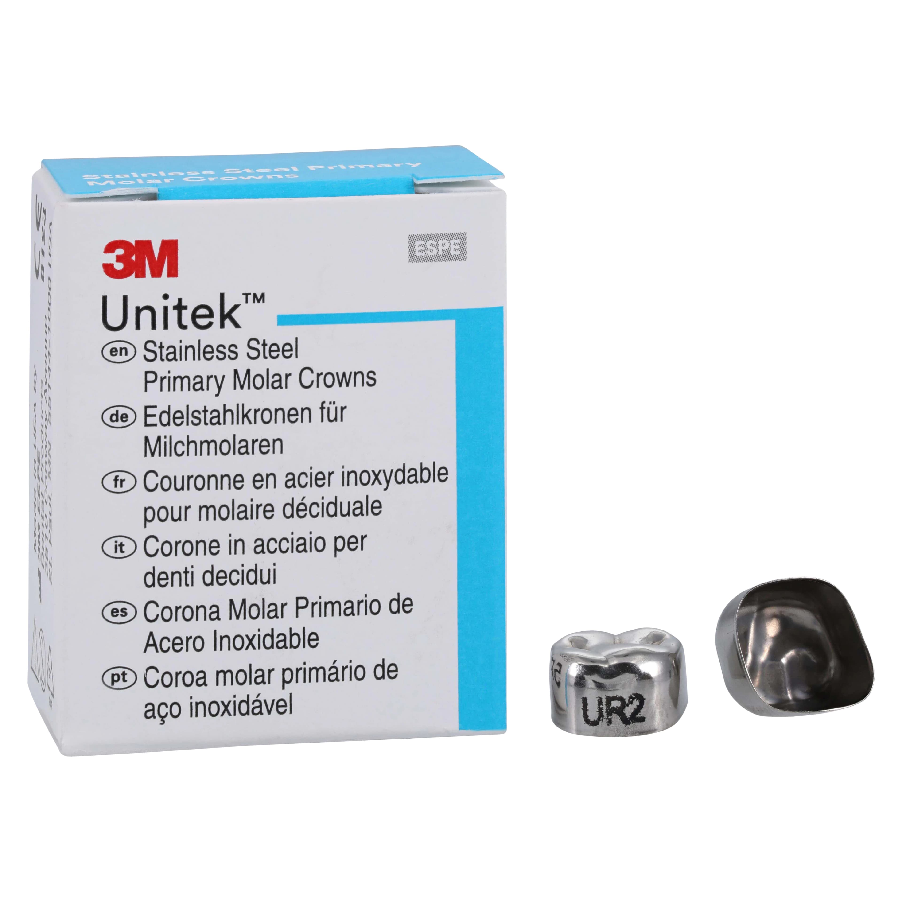 3M Unitek Stainless Steel Primary Molar Crown, Upper Right Second Primary Molar, Size 2 (2UR2), 5/Box, 900222 - 3M Unitek SS Primary Molar Crowns Upper Right Second Primary Molar Size 2 5Bx - Image 1
