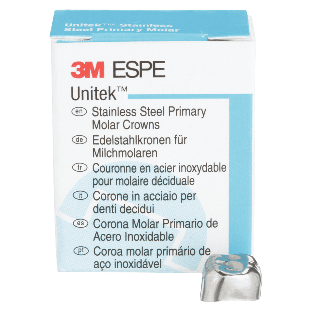 3M Unitek Stainless Steel Primary Molar Crown, Upper Right Second Primary Molar, Size 2 (2UR2), 5/Box, 900222 thumbnail 2