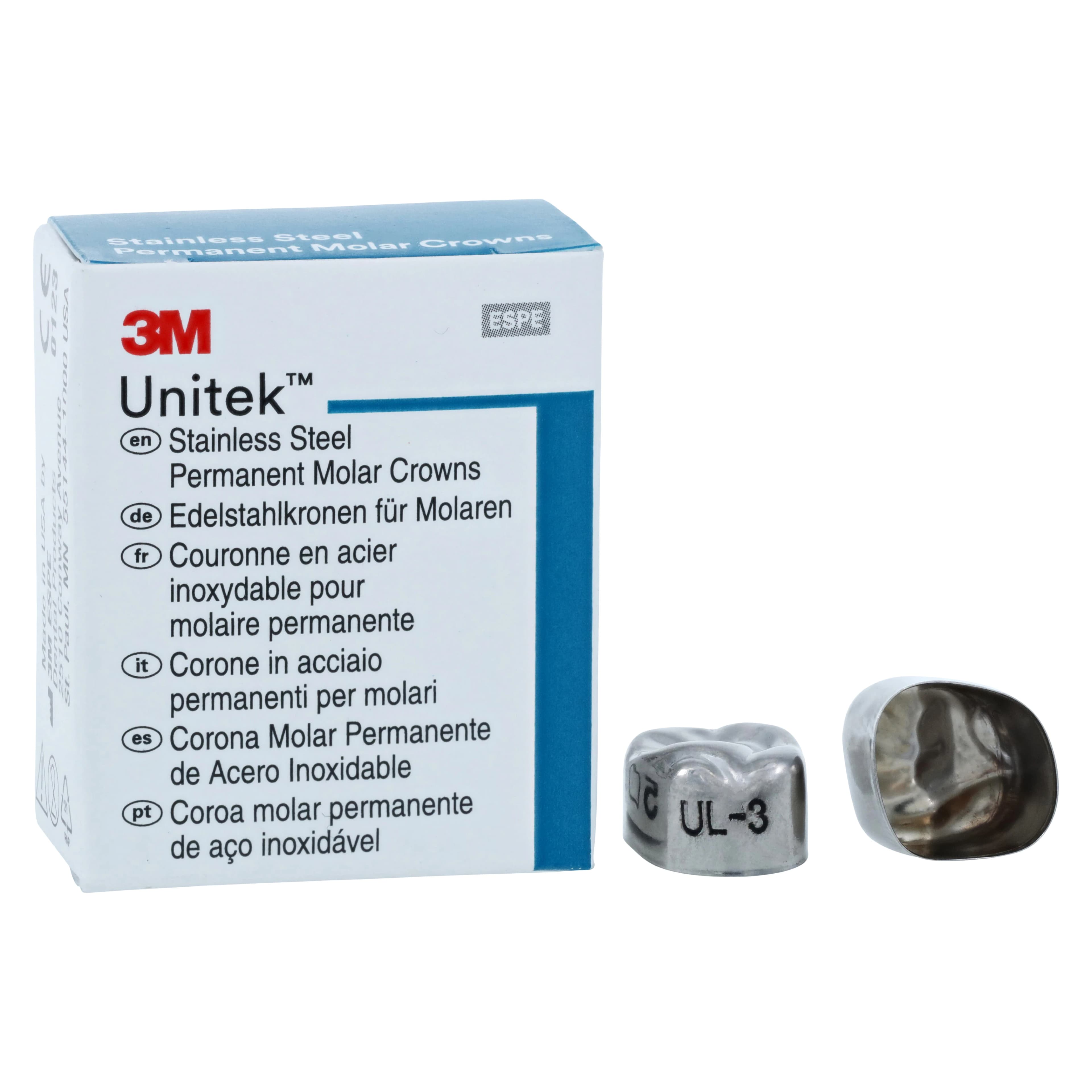 3M Unitek Stainless Steel Permanent Molar Crowns, Upper Left First Permanent Molar, Size 3UL, 5/Box, 900313 - 3M Unitek SS Permanent Molar Crowns Upper Left First Permanent Molar Size 3 5Bx - Image 1