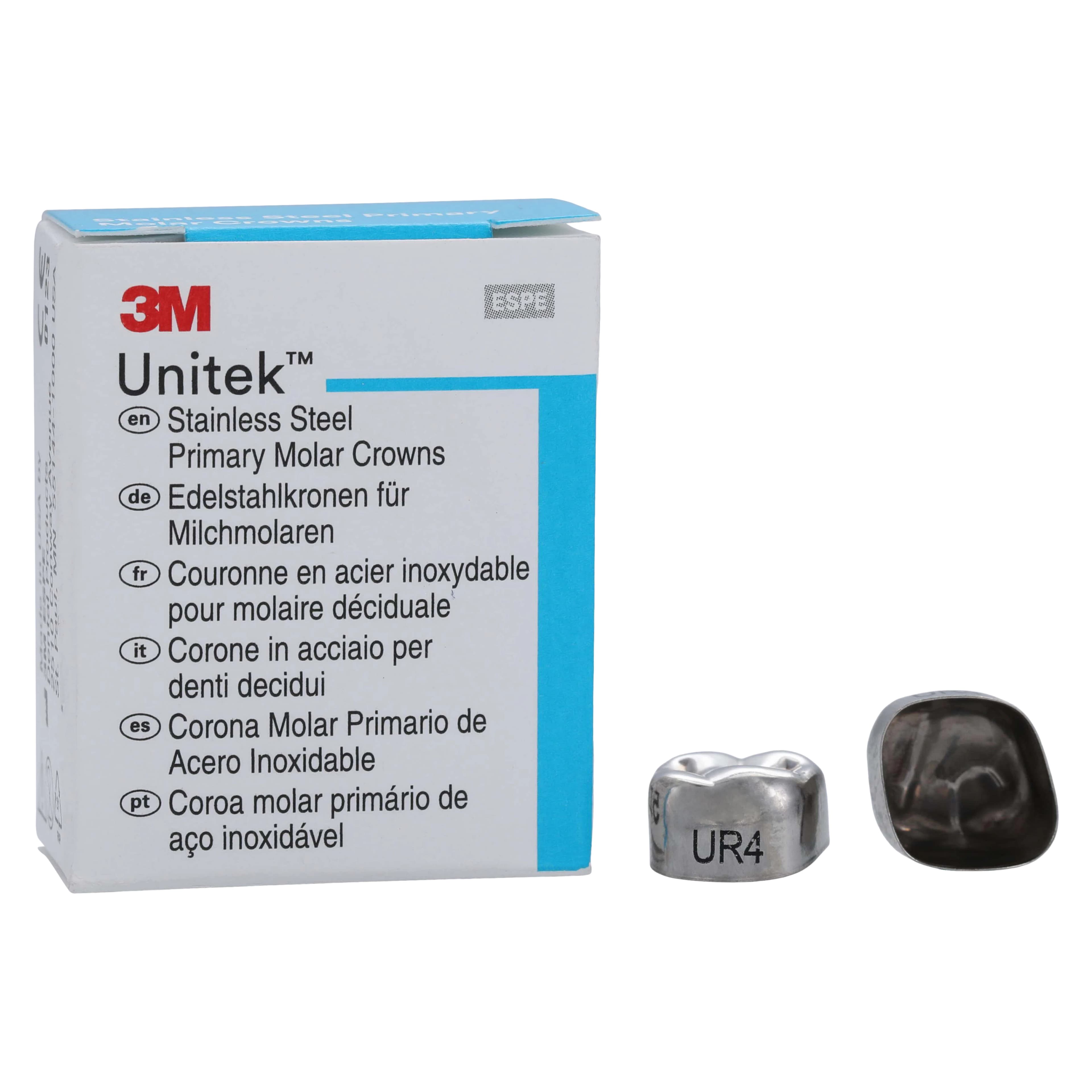 3M Unitek Stainless Steel Primary Molar Crown, Upper Right Second Primary Molar, Size 4 (UR4), 5/Box, 900224 thumbnail 2