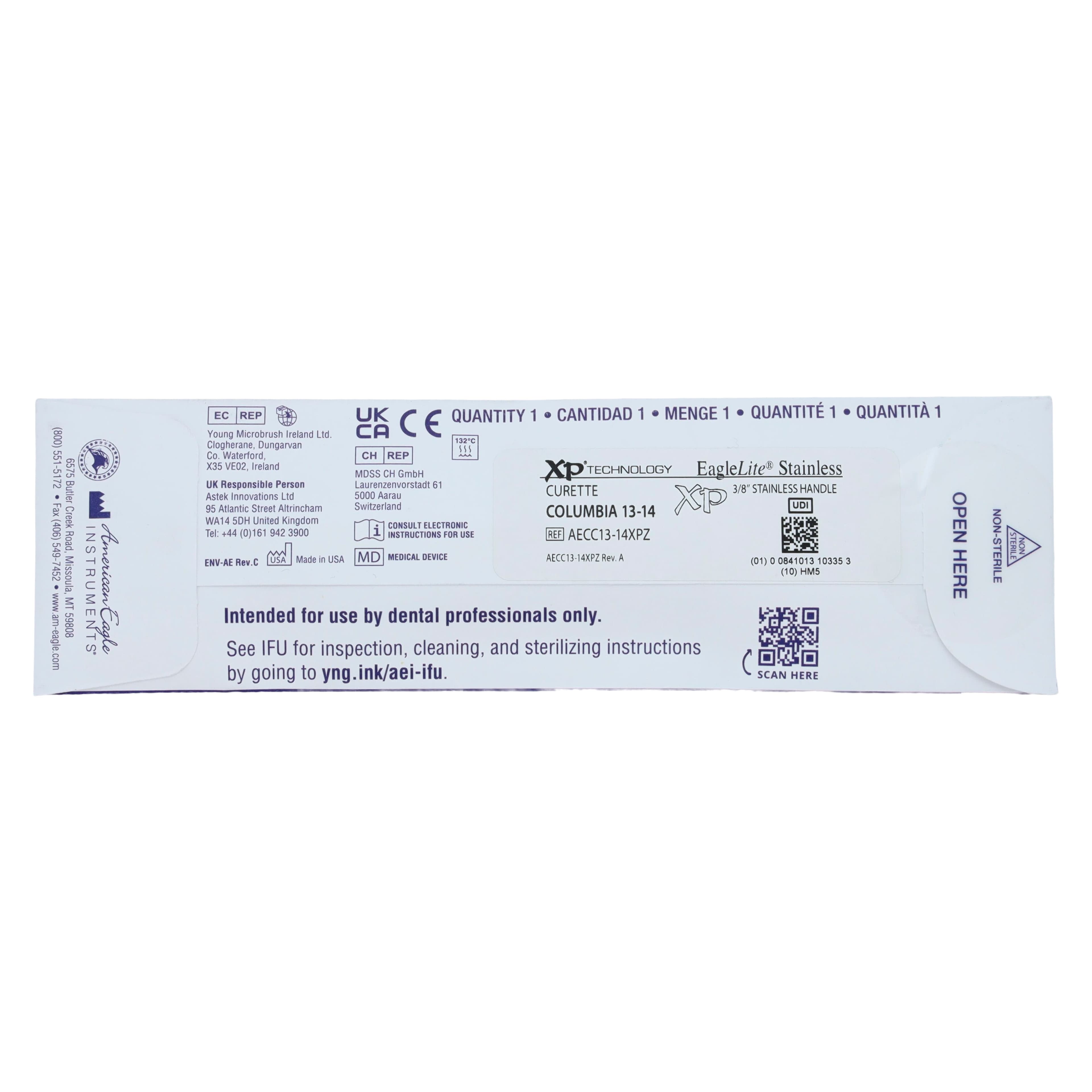 American Eagle Instruments Universal Curette, #13-14 Columbia, XP Sharpen-Free, Double-Ended, EagleLite Stainless Steel Handle, 1/Pk, AECC13-14XPZ thumbnail 7