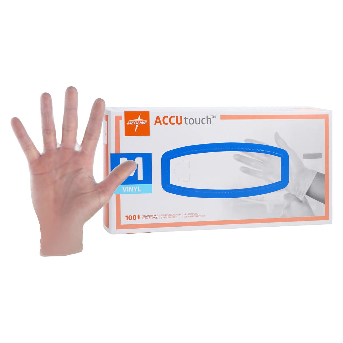 Accutouch Synthetic Vinyl Exam Gloves, Powder Free, Non-Sterile, Medium, Clear, 100/Box thumbnail 2