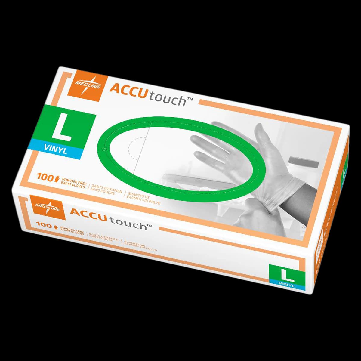 Medline AccuTouch PF Vinyl Examination Gloves, Powder Free, Non-Sterile, Large, Clear, 100/Box, 192076 - Accutouch PF Vinyl Glove - Image 1