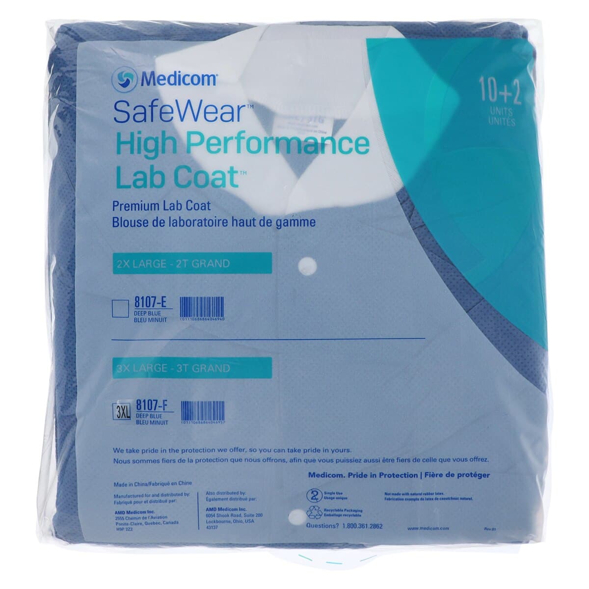 Medicom SafeWear High Performance Lab Coat, Knee Length, Deep Blue, 3X-Large, 12/Pk, 8107-F thumbnail 7