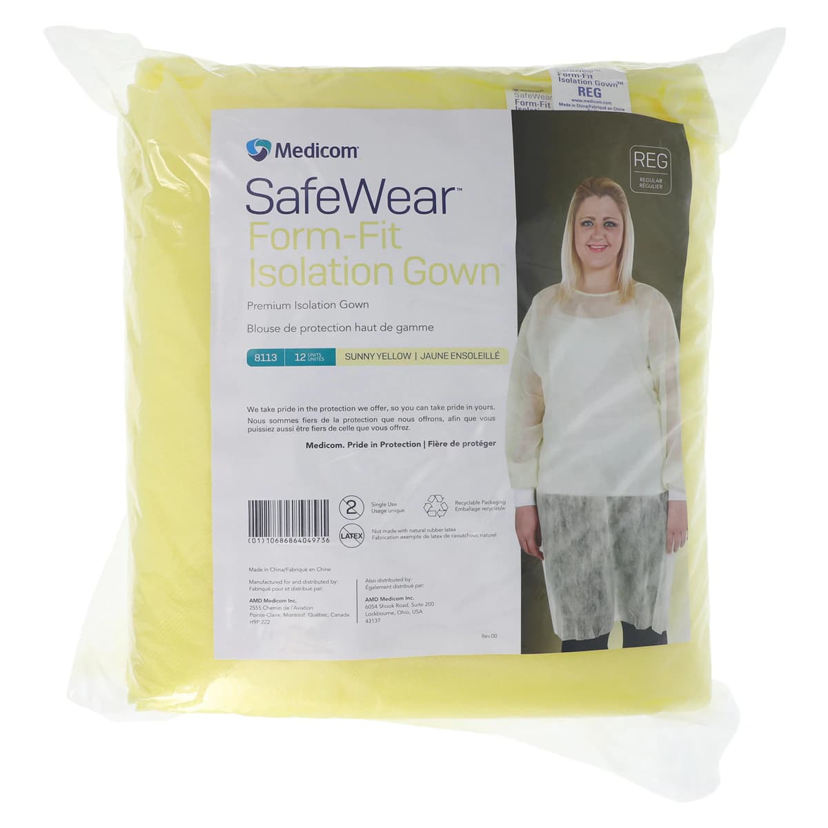 SafeWear Form-Fit Disposable Isolation Gown, Regular, Sunny Yellow, 12/Pk, 8113 thumbnail 6