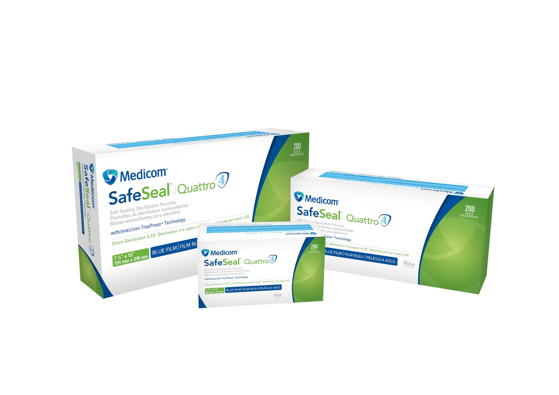 Medicom SafeSeal Quattro Self-Sealing Sterilization Pouches, 4.25" x 11", 200/Box, 88045-4 - SafeSeal Quattro 4.25" x 11" Box of 200 - Image 1