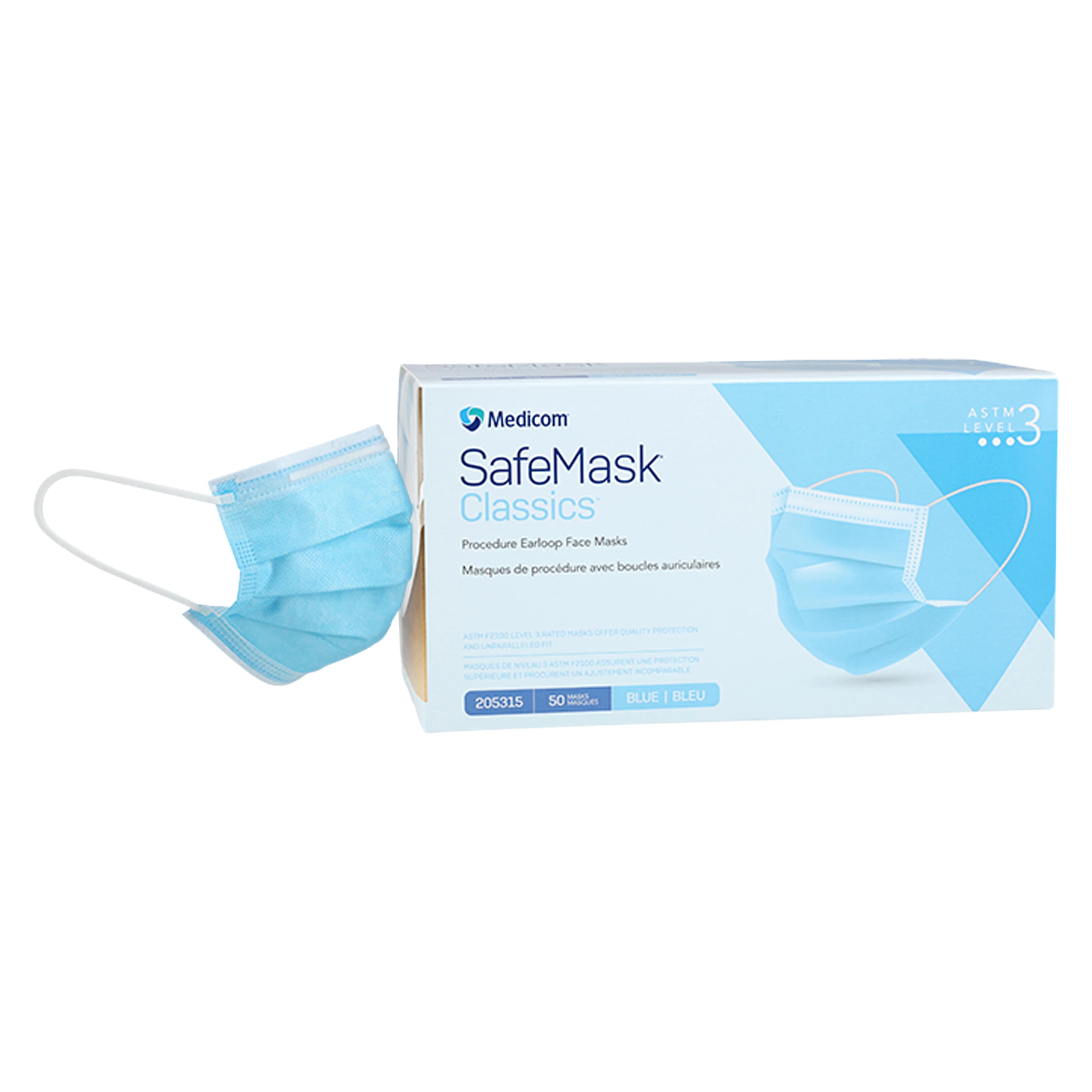 SafeMask® Classics™ Procedure Earloop Face Mask, ASTM Level 3, Blue, 50/Box, 205315 - SafeMask® Classics™ Procedure Face Mask ASTM Level 3 Blue Box of 50 - Image 1