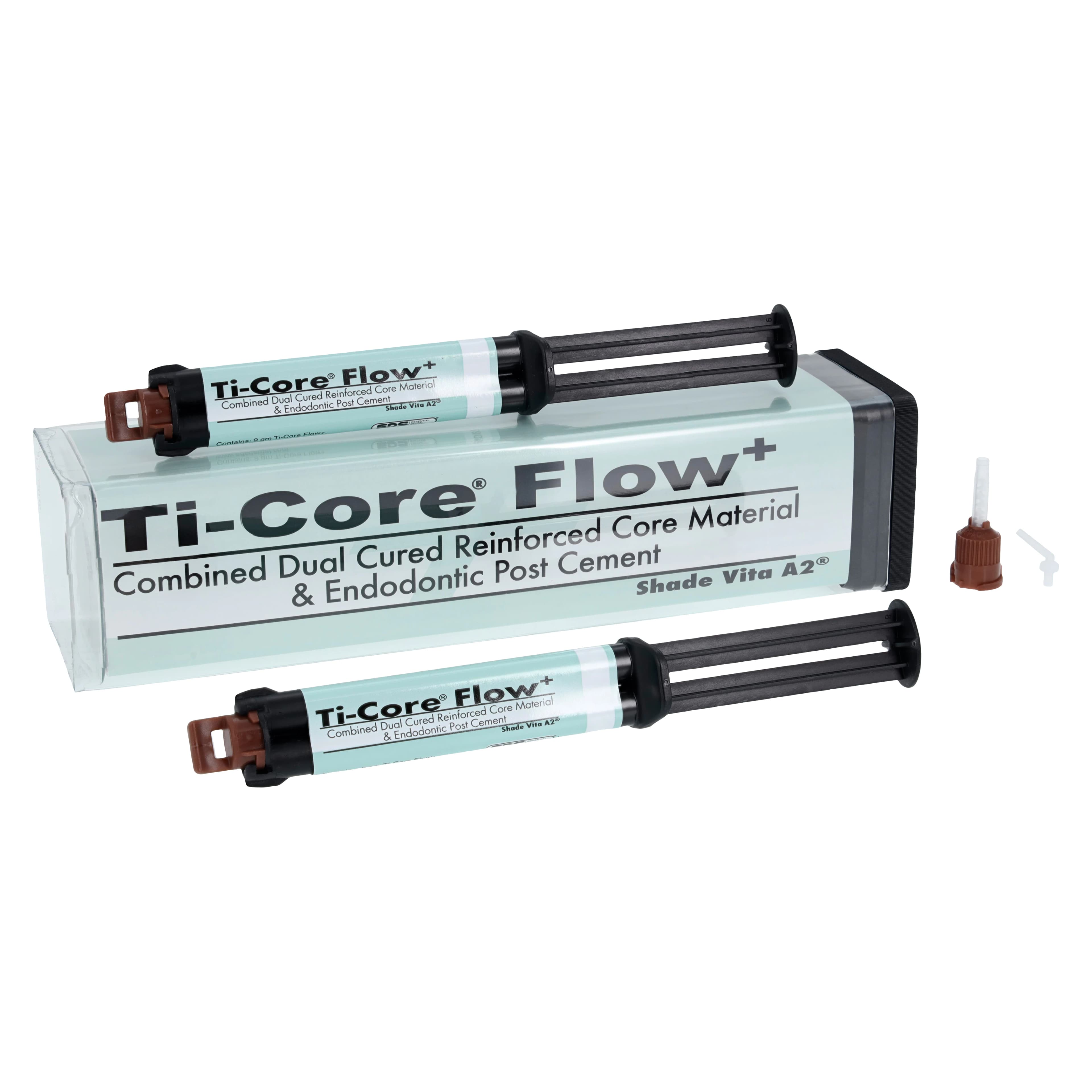 Ti-Core Flow+ Automix Dual-Cure Core Build-Up Material & Post Cement, Vita A2, Complete Kit, 2 x 4.5 g Syringes, 832-00 - Ti-Core Flow+ Automix Base & Catalyst Core Build-Up Material, Dual-Cure, Complete Kit, Vita A2, 1/Pk, 832-00 - Image 1