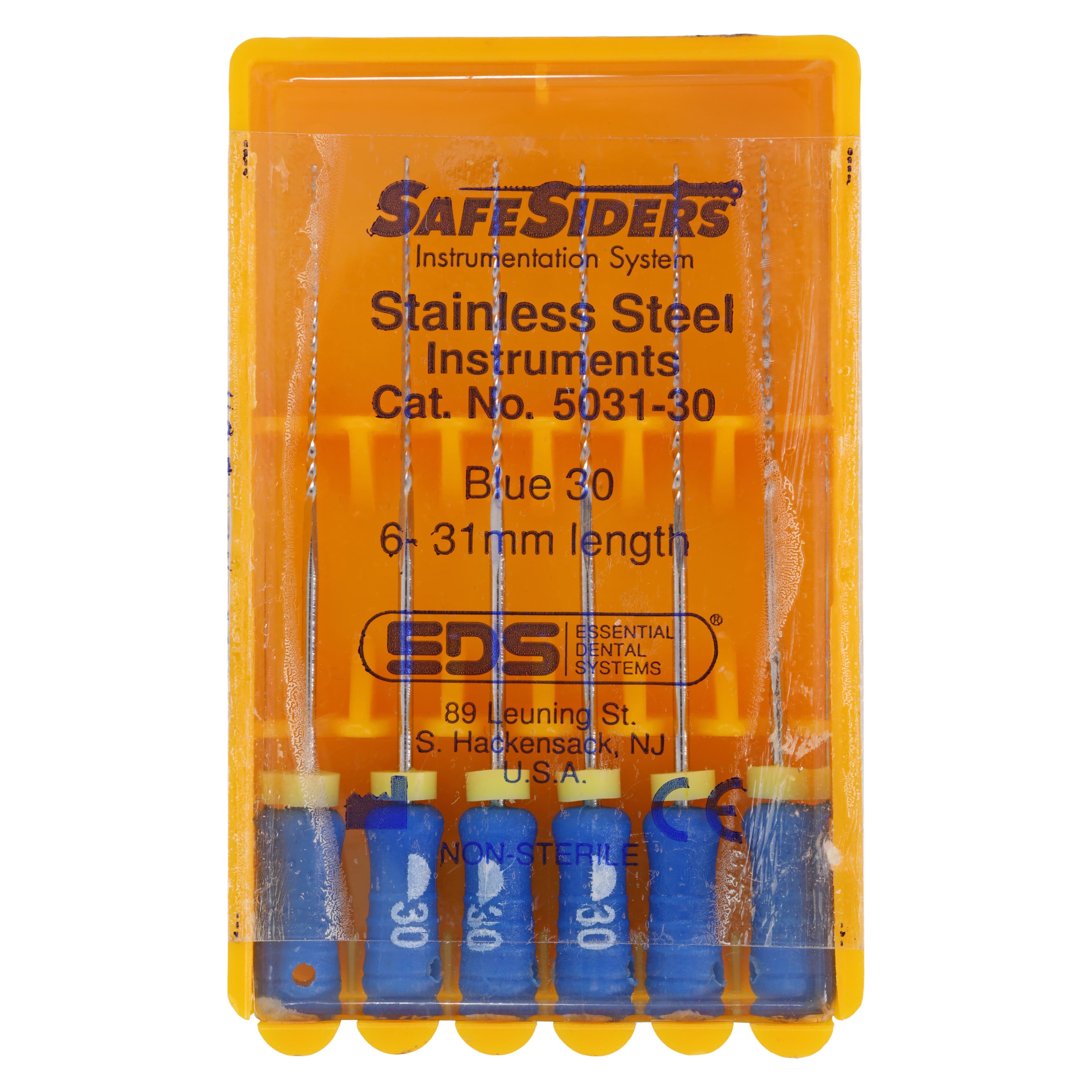 SafeSiders Endodontic Hand Reamers, 31 mm, 0.02 Taper, Size #30, Blue, Stainless Steel, 6/Pkg, 5031-30 - SafeSiders, , 31 mm, 6/Pkg, Blue, #30, 02Taper, 5031-30 - Image 1