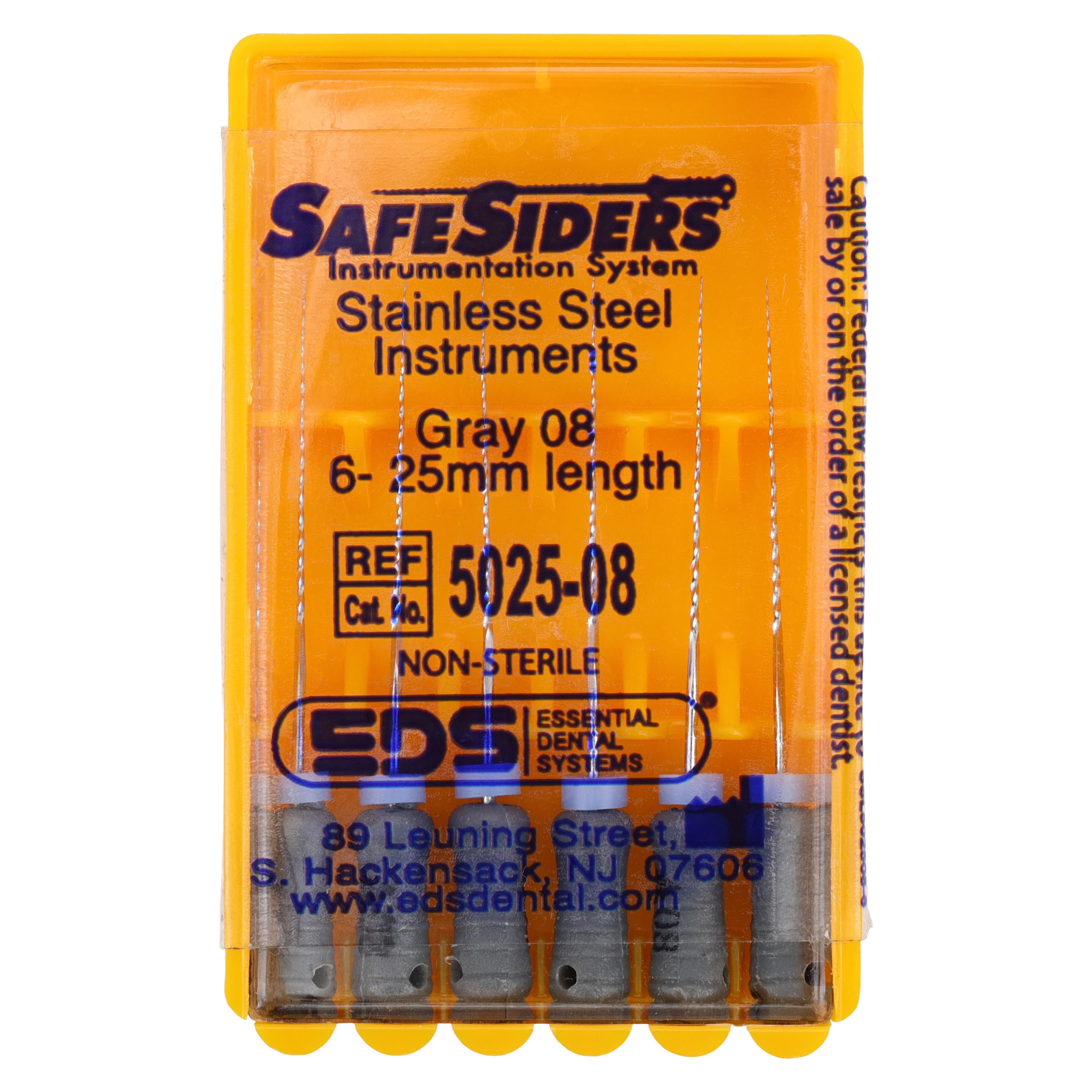 SafeSiders Endodontic Reamers, Stainless Steel, 25 mm, 0.02 Taper, Size #08, Grey, 6/Pkg, 5025-08 thumbnail 6