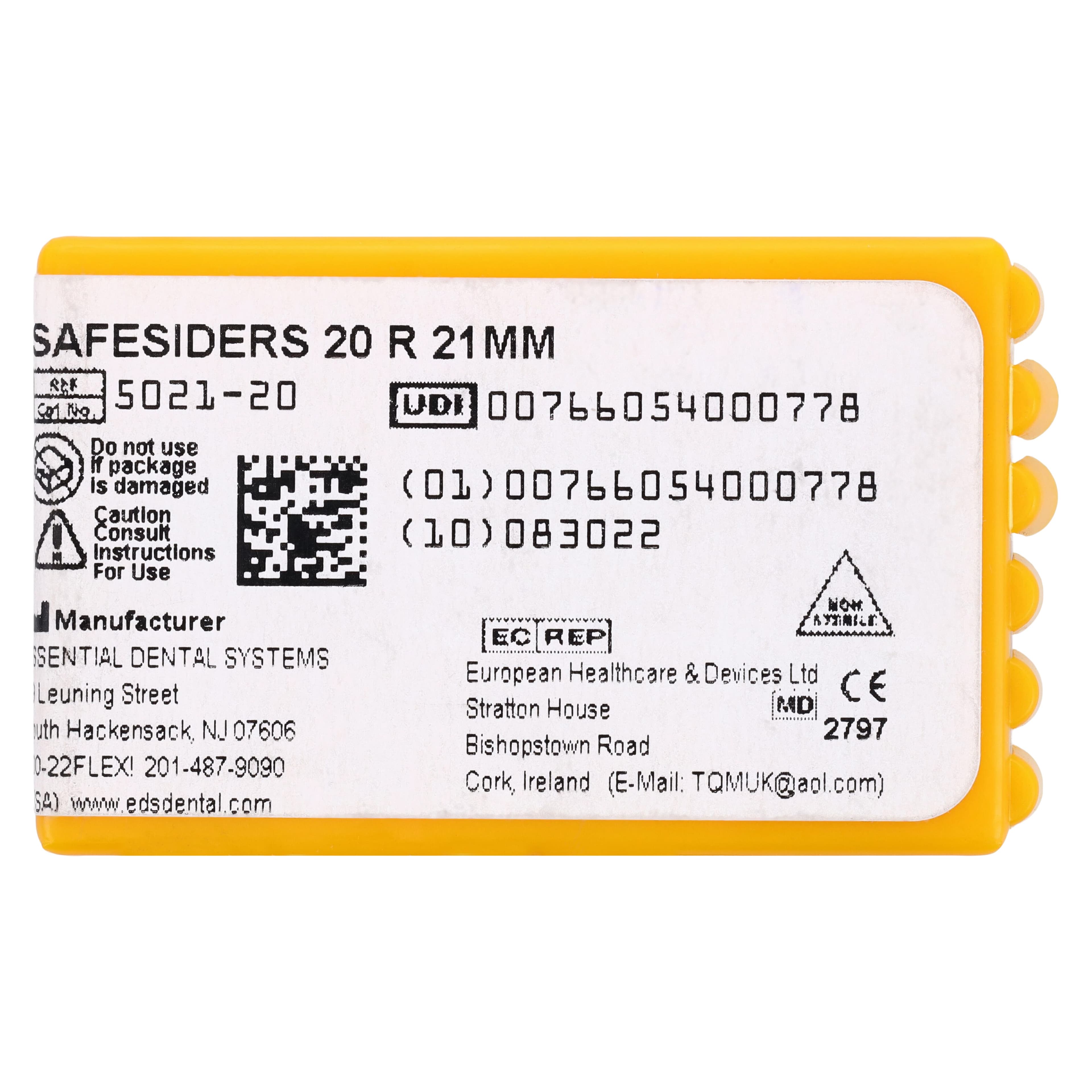 SafeSiders Endodontic Hand Reamers, 21 mm, 0.02 Taper, Size #20, Yellow, Stainless Steel, 6/Pkg, 5021-20 thumbnail 6