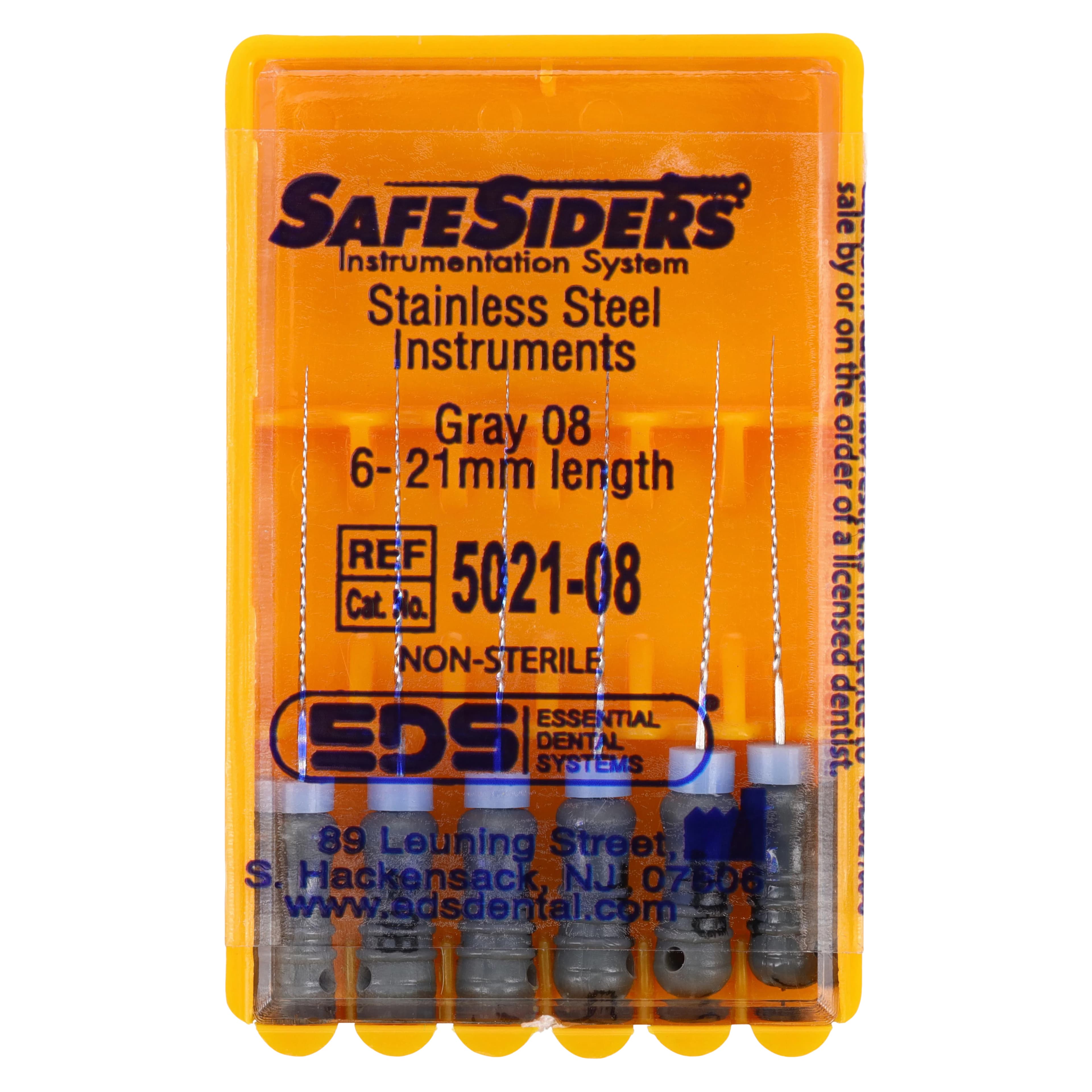SafeSiders Endodontic Hand Reamers, 21 mm, 0.02 Taper, Size #08, Grey, Stainless Steel, 6/Pkg, 5021-08 - SafeSiders, , 21 mm, 6/Pkg, #08, 02Taper, 5021-08 - Image 1
