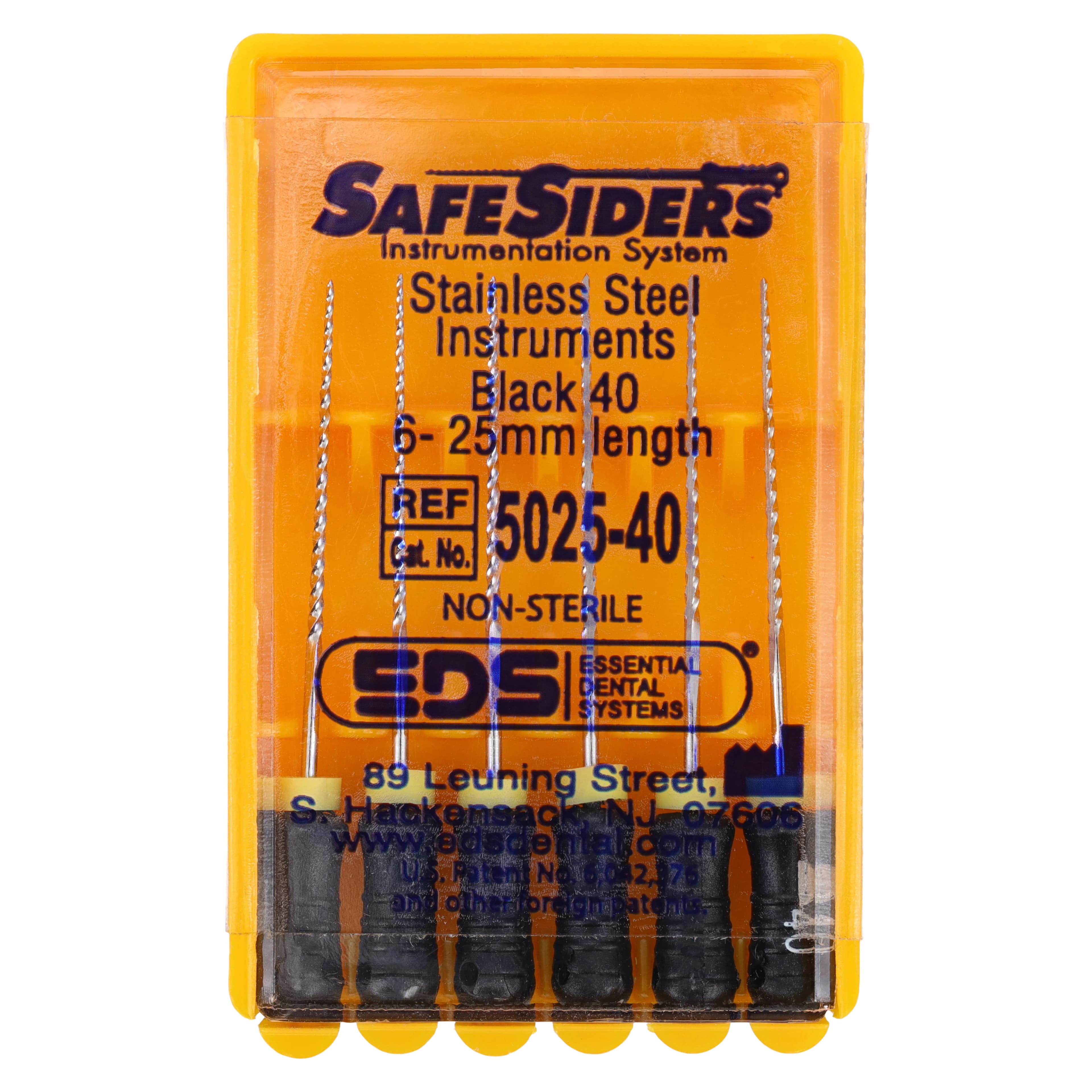 SafeSiders Endodontic Reamers, Stainless Steel, #40, 25mm, 0.02 Taper, Black, 6/Pkg, 5025-40 - SafeSiders Reamers - Image 1