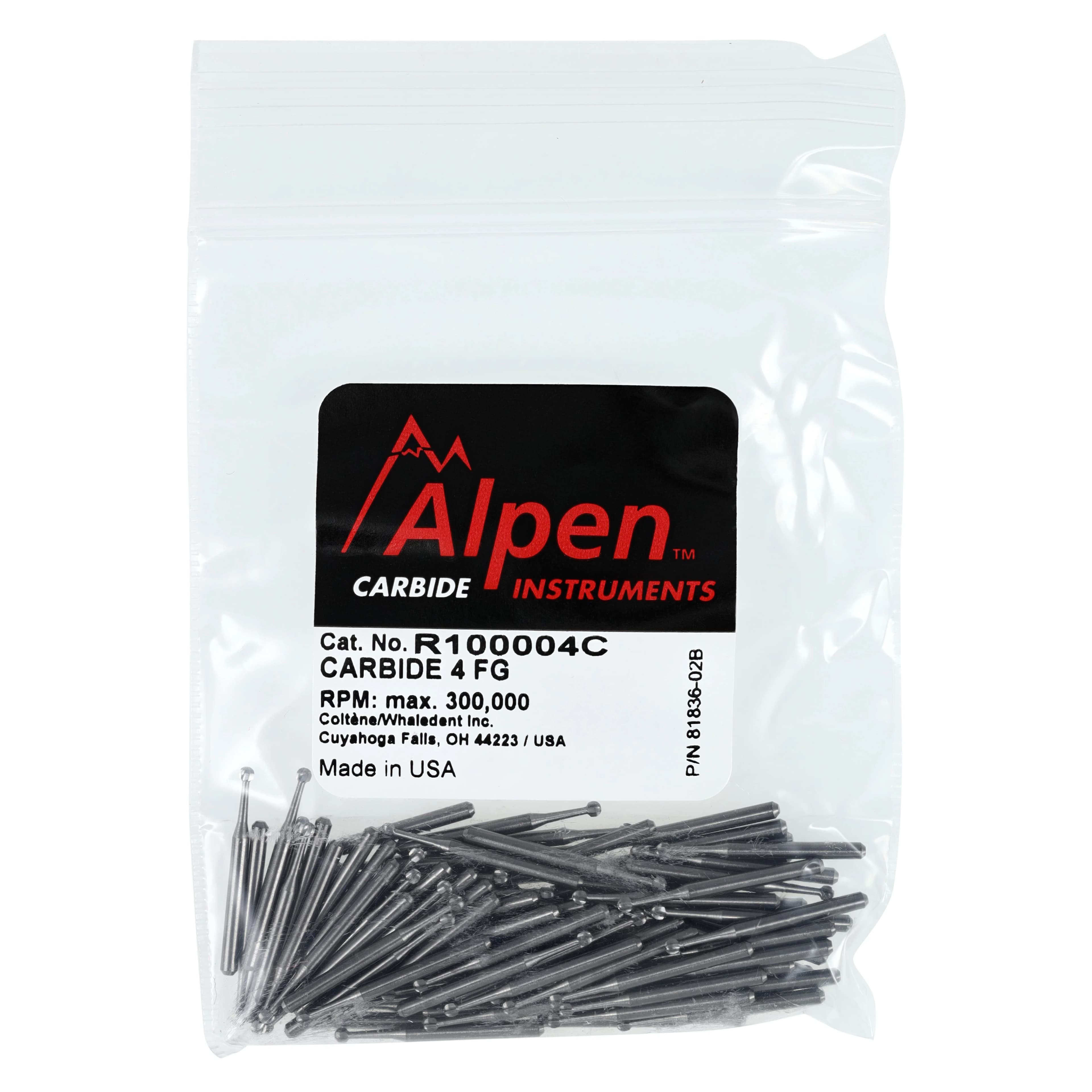 Alpen Operative Surgical Carbide Burs, FG, Round, #4, 1.4 mm, 100/Pk, R100004C thumbnail 5