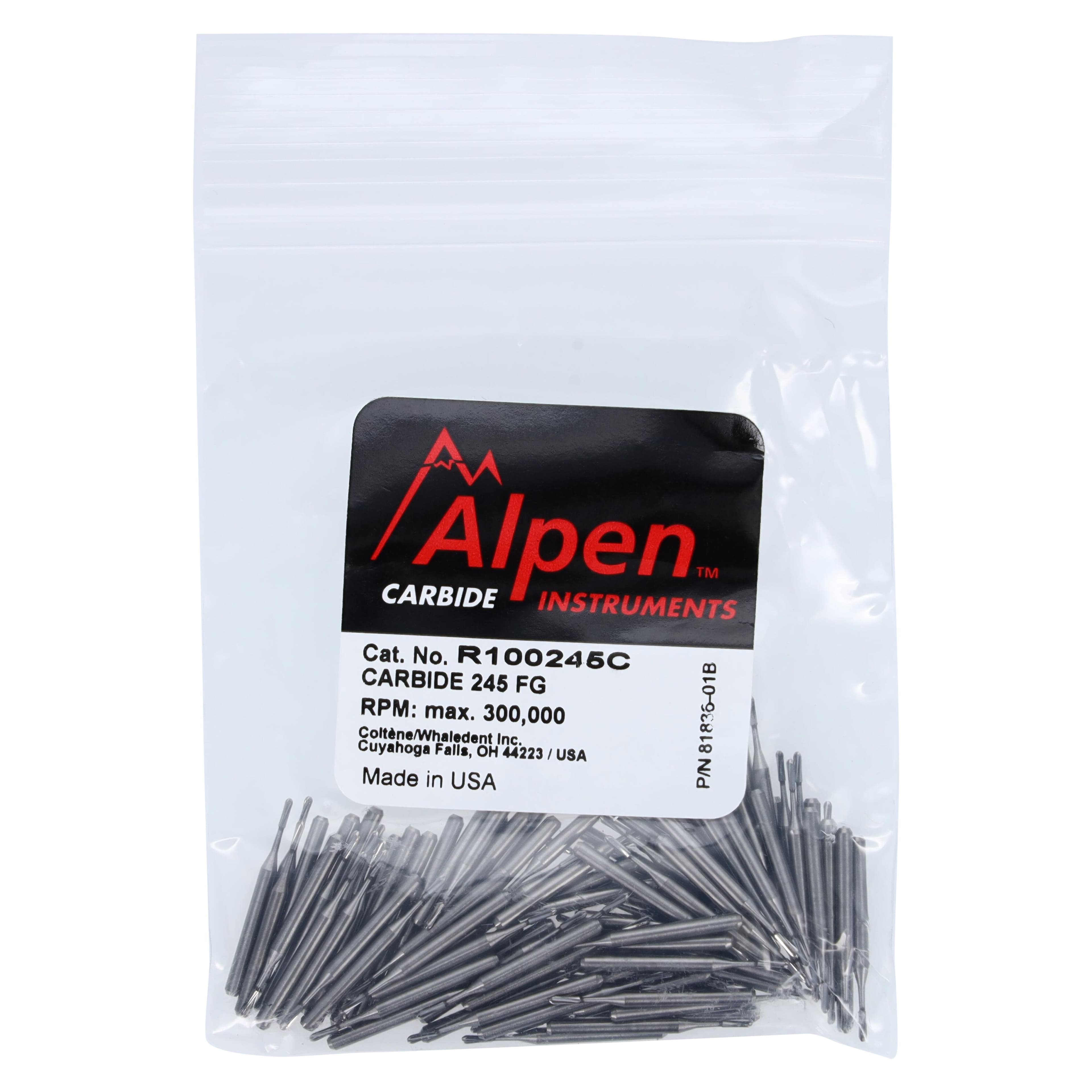Alpen Operative Surgical Carbide Burs, FG, Straight Fissure, #245, 0.8 mm, 100/Pk, R100245C thumbnail 5