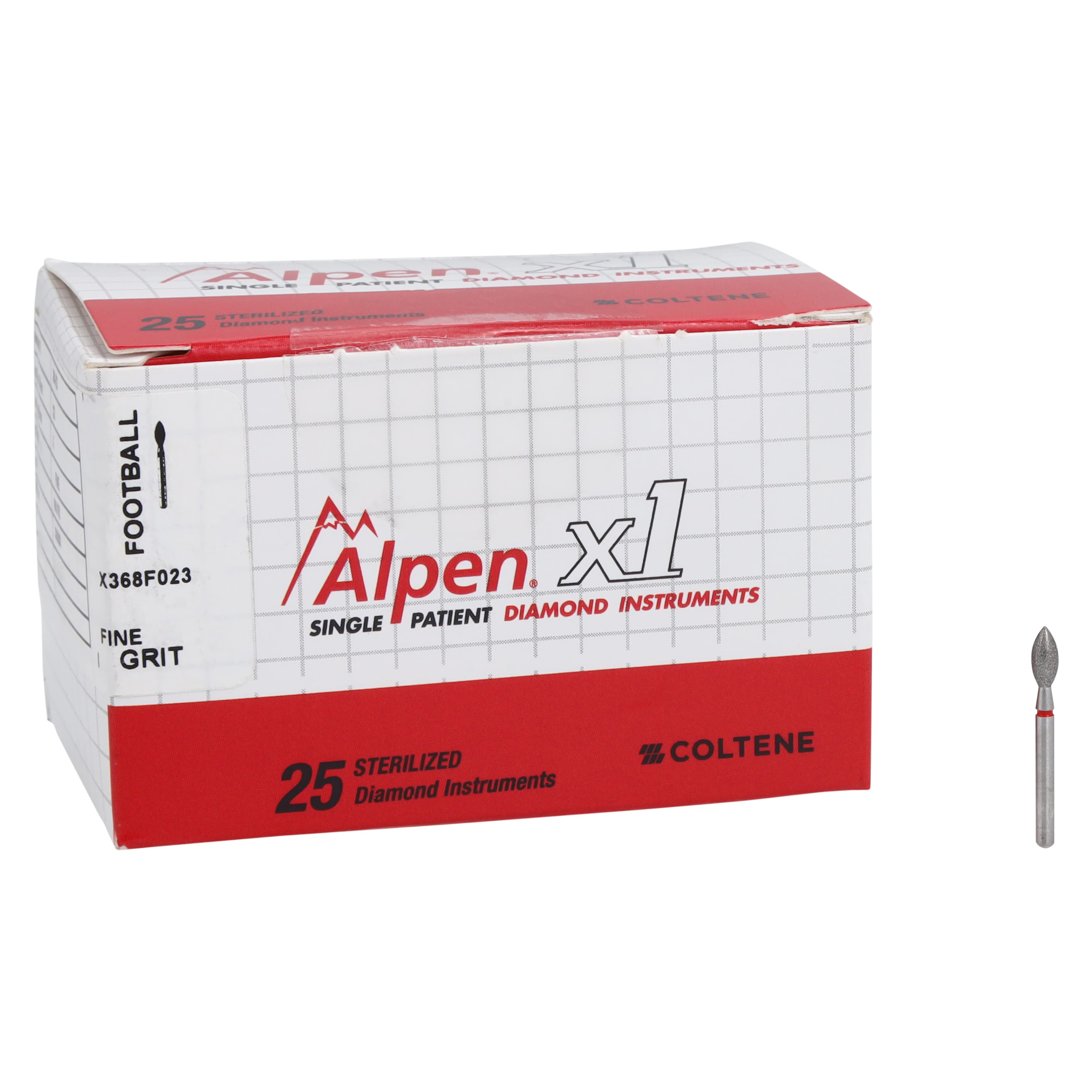 Alpen x1 Single-Use Diamond Bur, FG #368 Football, 2.3mm, Fine, Red, 25/Pkg, X368F023 thumbnail 4