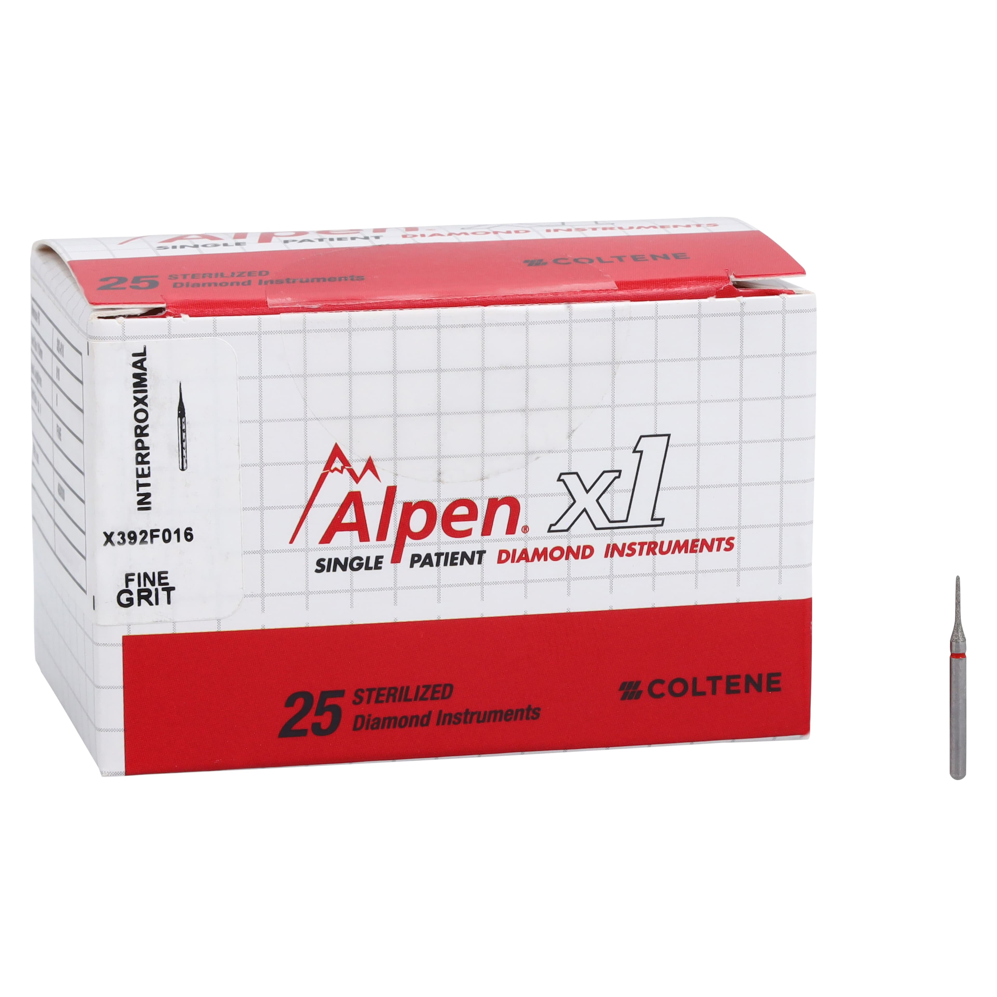 Alpen x1 Single-Use Diamond Bur, FG, #392-016F, Interproximal, Fine, Red, 1.6 mm, 25/Pk, X392F016 thumbnail 4