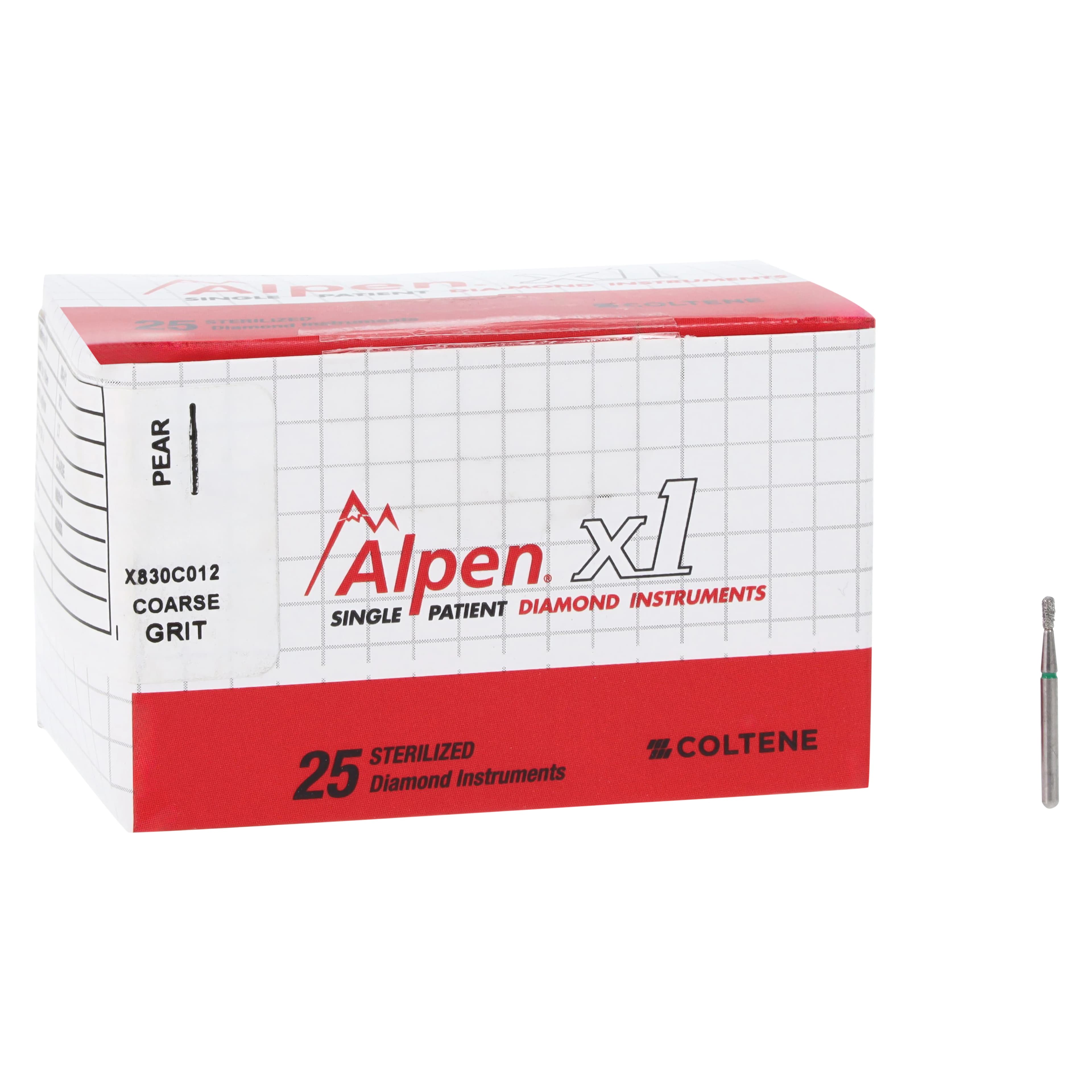 Alpen X1 Single Use Diamond Bur, FG, Pear #830-012C, Coarse, Green, 1.2 mm, 25/Pk, X830C012 thumbnail 4