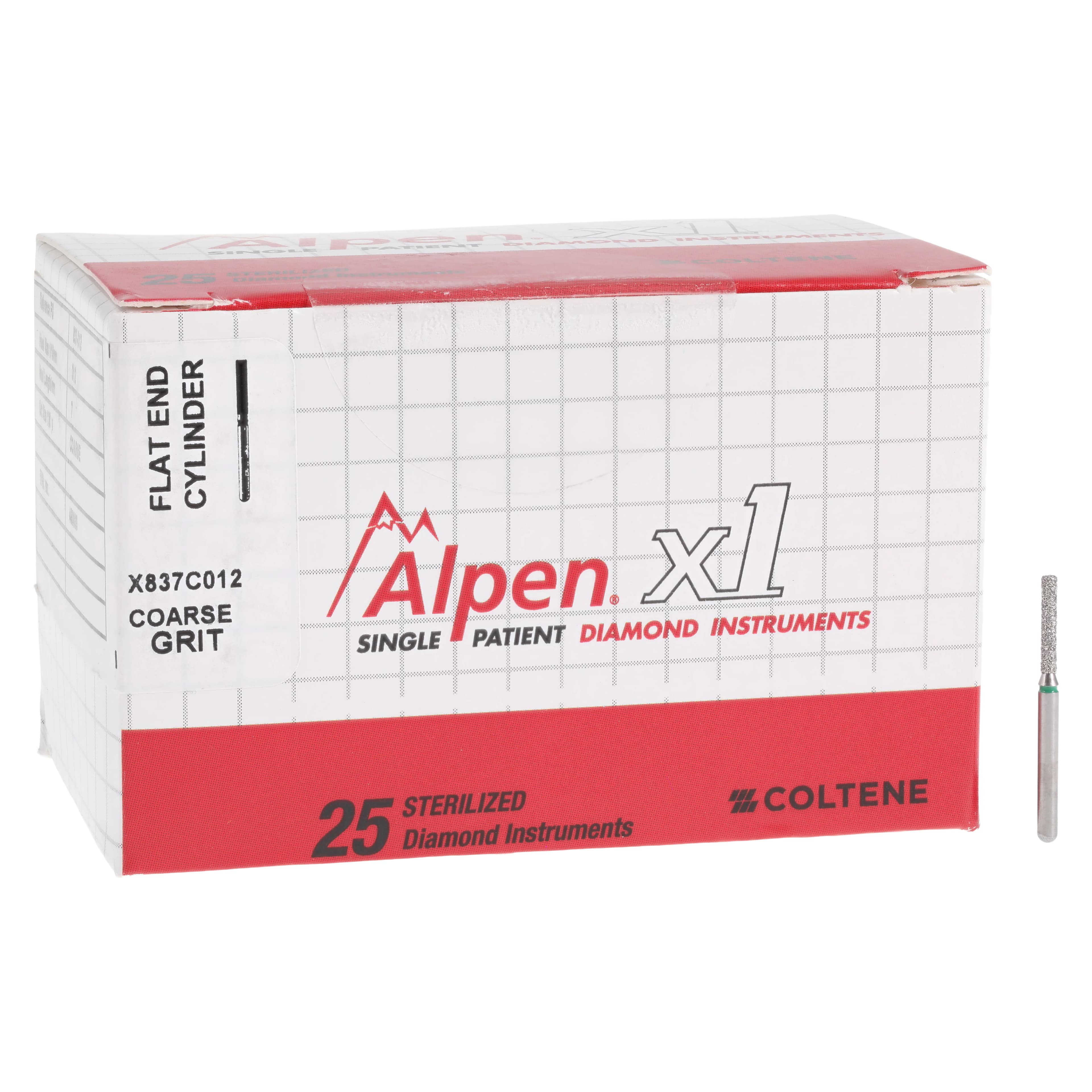 Alpen X1 Diamond Single-Use Bur, FG, #837-012C, Cylinder Flat End, Coarse, Green, 1.2 mm, 25/Pk, X837C012 thumbnail 4