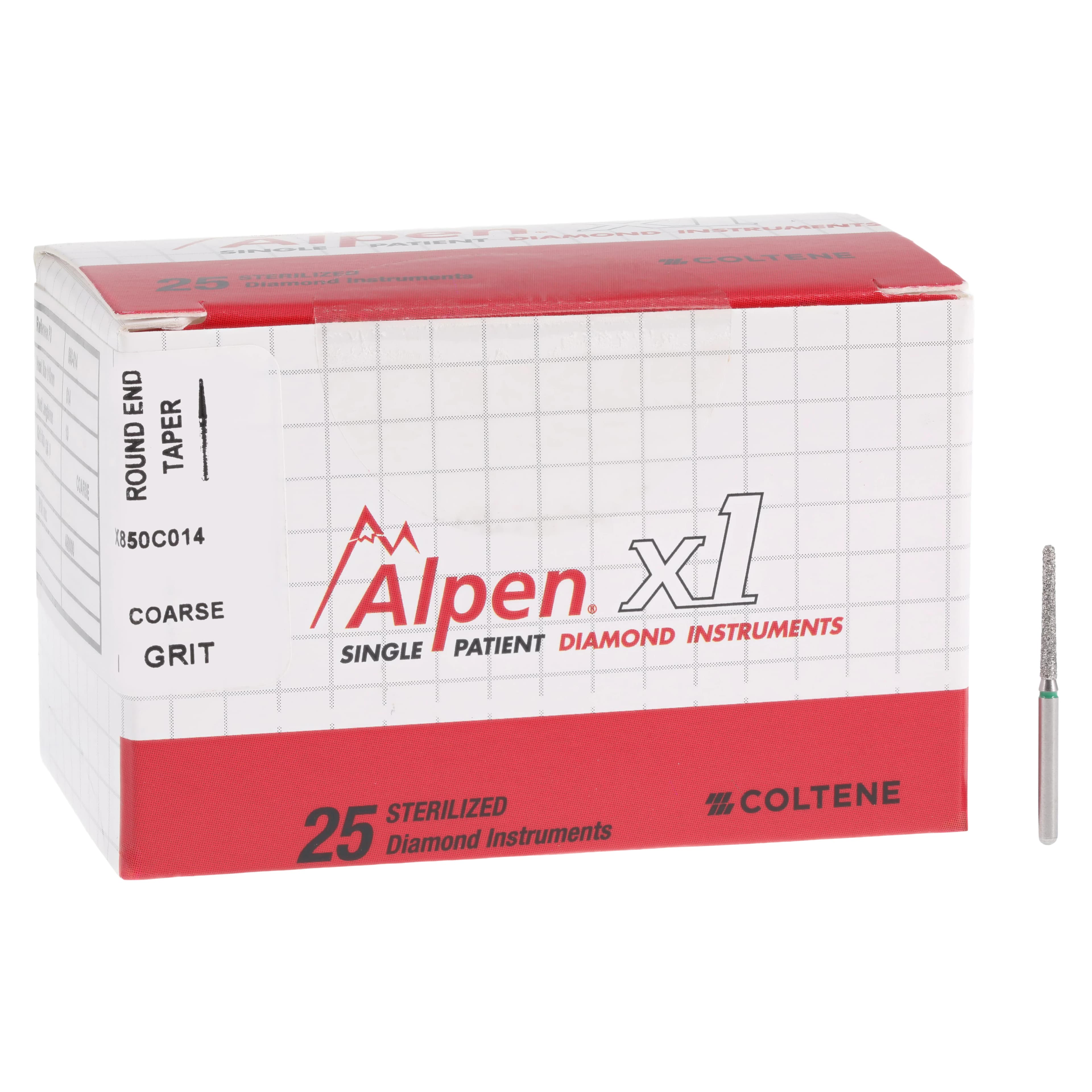 Alpen X1 Single-Use Diamond Bur, FG, Tapered Round End, #850-014C, Coarse, Green, 1.4 mm, 25/Pk, X850C014 thumbnail 4