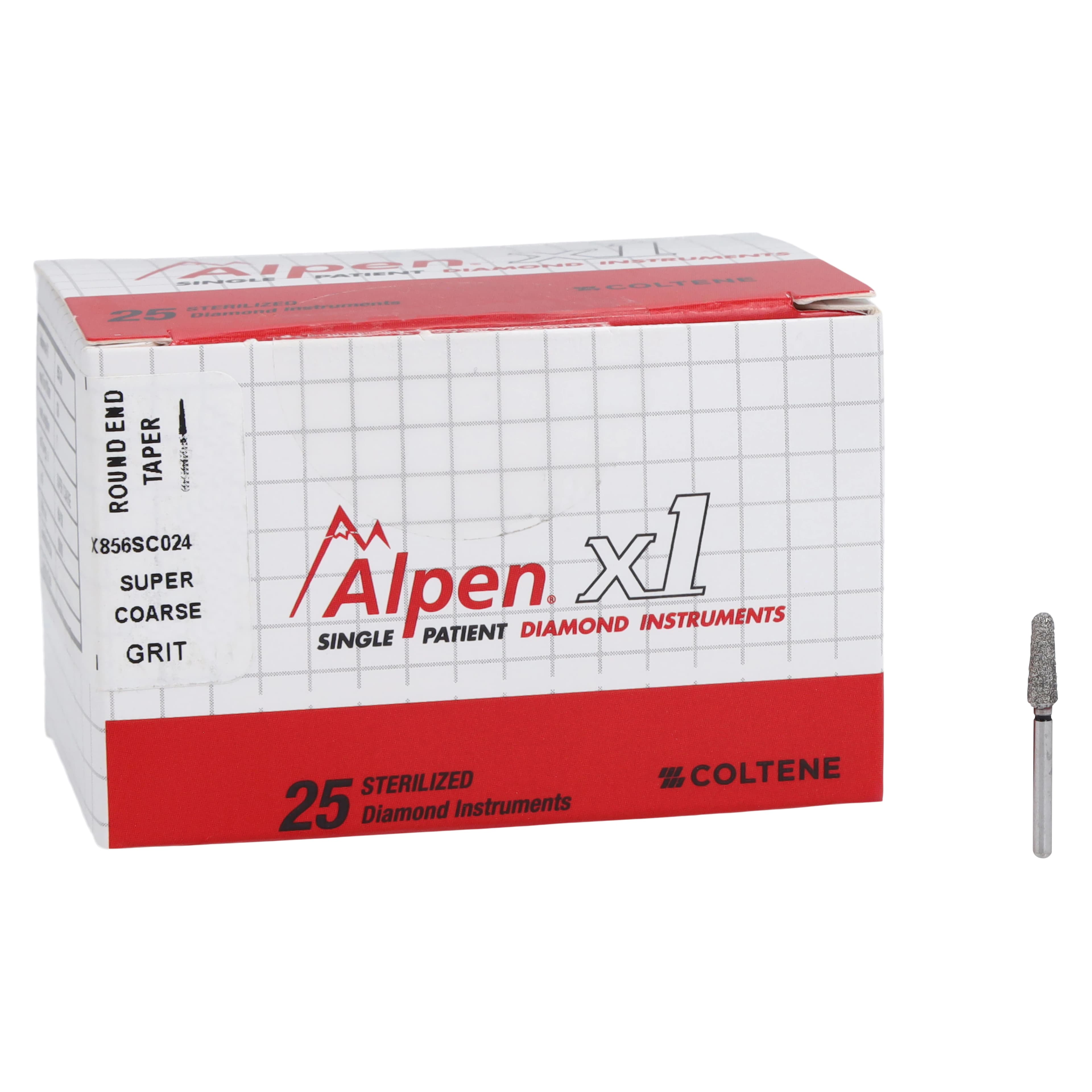 Alpen x1 Single-Use Diamond Bur, FG, #856-024SC, Round End Taper, Large, Super Coarse, Black, 25/Pk, X856SC024 thumbnail 4